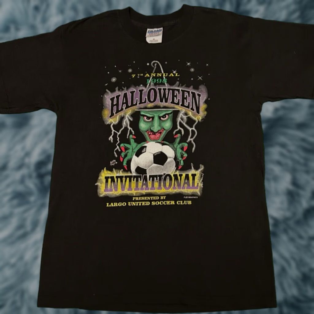 Vintage VINTAGE 90s Halloween Soccer Witch Lightning Graphic 1998 Largo VTG Shirt Mens M Size US M / EU 48-50 / 2 - 1 Thumbnail
