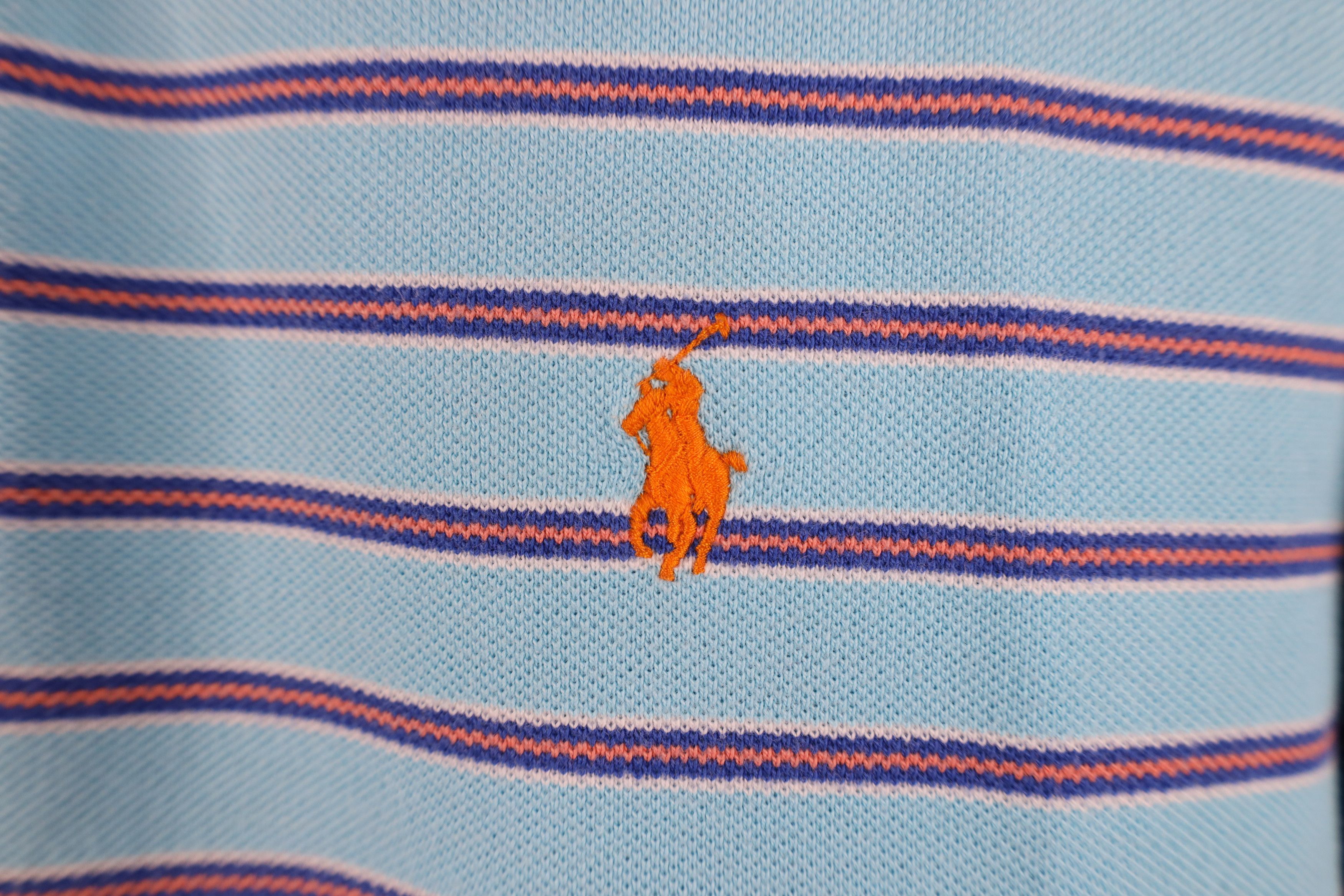 Ralph Lauren Vintage 90s Ralph Lauren Striped Cotton Knit Golf Polo Blue Size US M / EU 48-50 / 2 - 4 Thumbnail