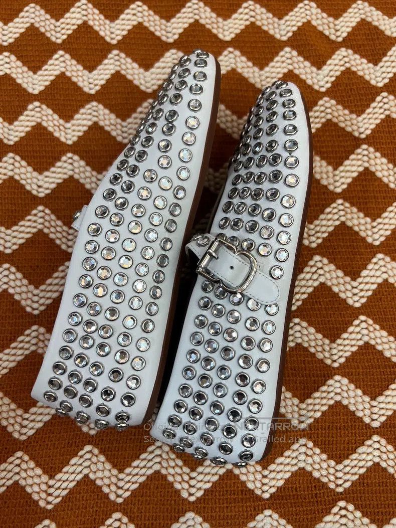 Alaia Alaia White Crystal Ballet Dance Flat Shoes Size US 5.5 / IT 35.5 - 4 Thumbnail