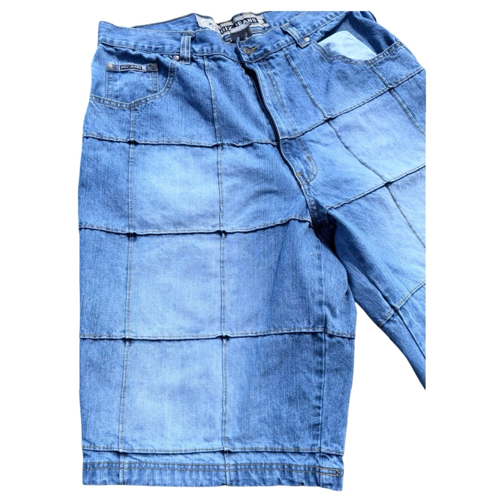Vintage VINTAGE Noiz Jeans Light Wash Patchwork Baggy Skater Jorts Bermuda Shorts Sz 38 Mens Blue 2000s Size US 38 / EU 54 - 4 Thumbnail