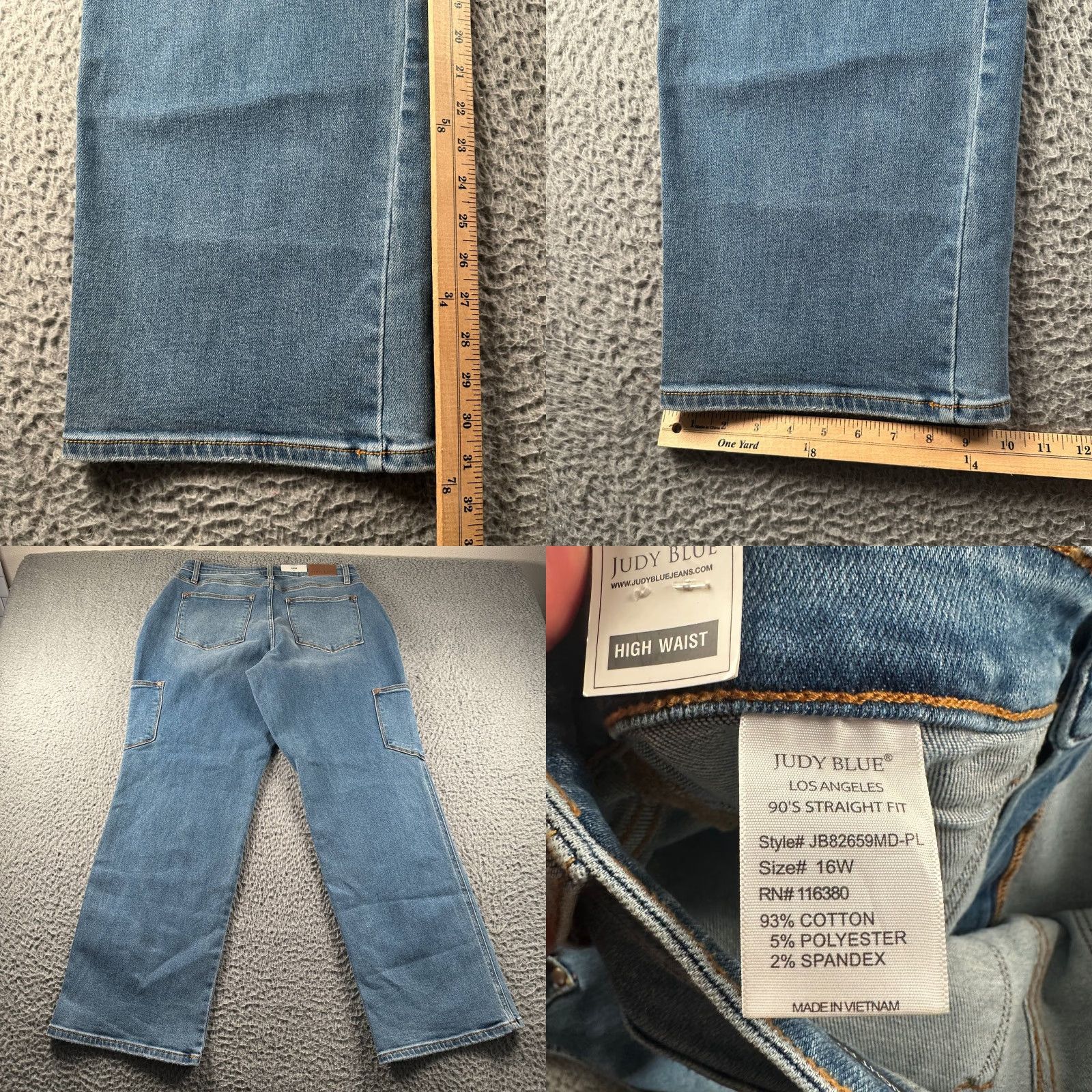 Vintage Judy Blue Jeans Womens 16W 90s Straight High Waist Cargo Light Blue NWT Size 38" / US 16 / IT 52 - 9 Thumbnail