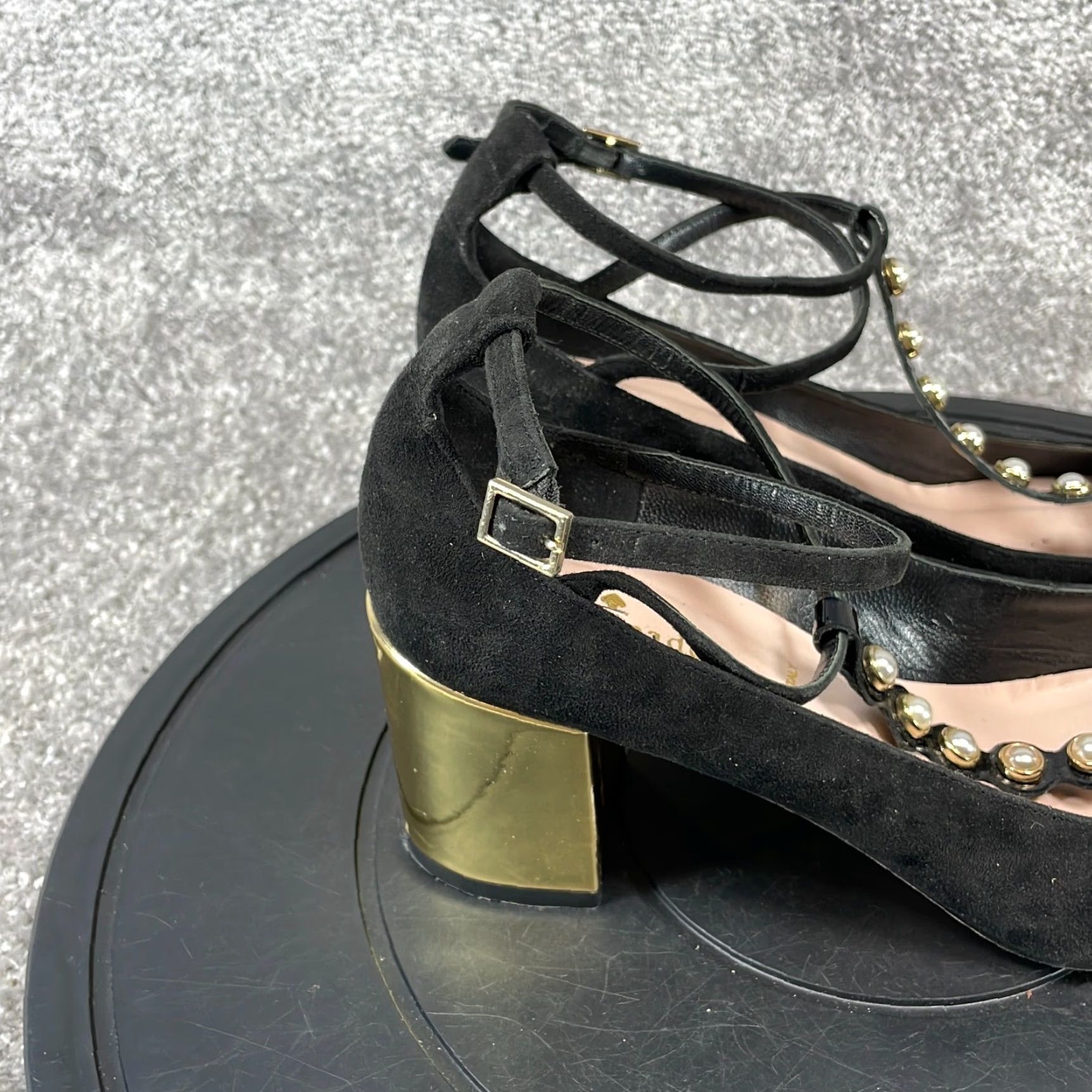 Melissa Kate Spade Heels Women's Size 9.5 M Elissa Pearl Buckle T-Strap Black Suede Size US 10 / IT 40 - 6 Thumbnail