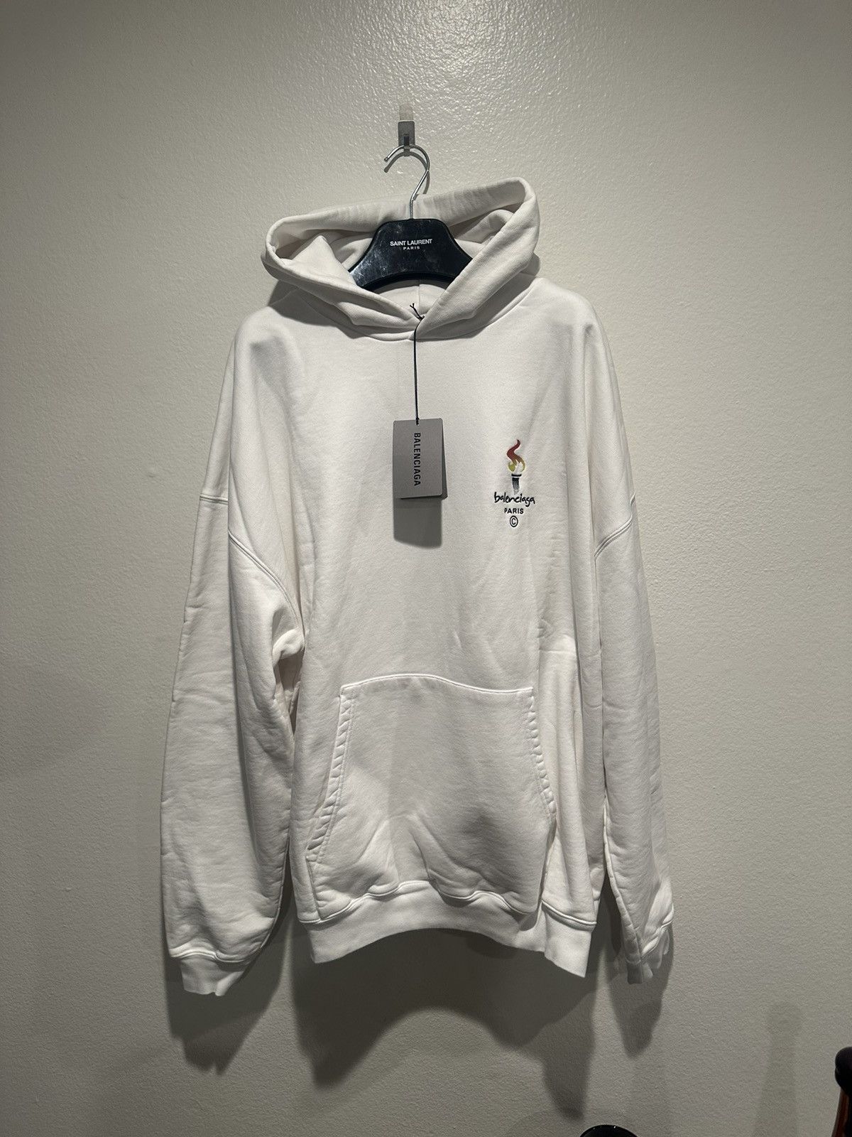 image of 2020 Balenciaga Olympic Torch Hoodie in White, Men's (Size XL)