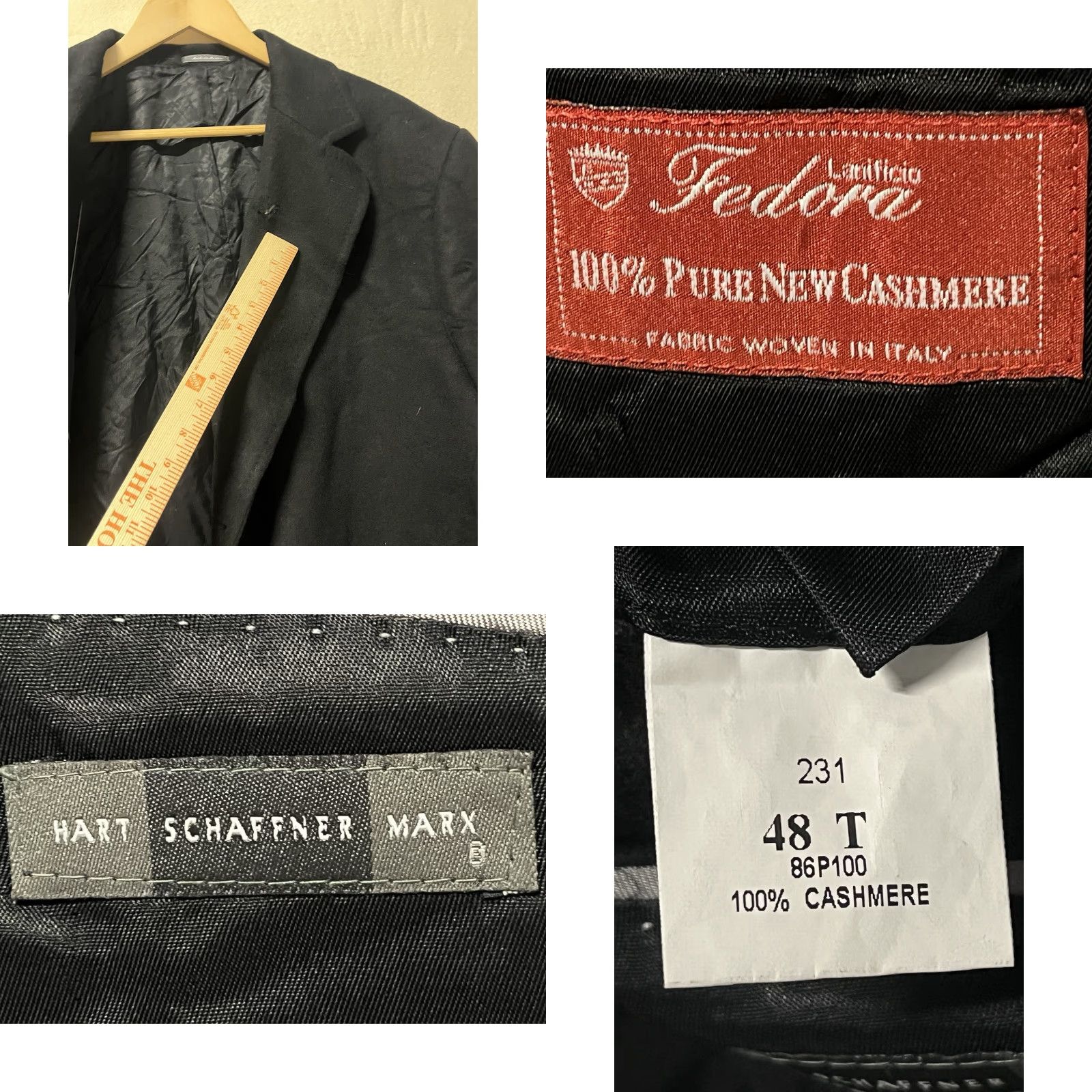 Vintage Lanificio Fedora Coat Black 48T 100% Cashmere Overcoat Big & Tall Mens Long Buttoned 4 Seasons Fall Winter Spring Summer Made in Mexico Size US M / EU 48-50 / 2 - 8 Thumbnail