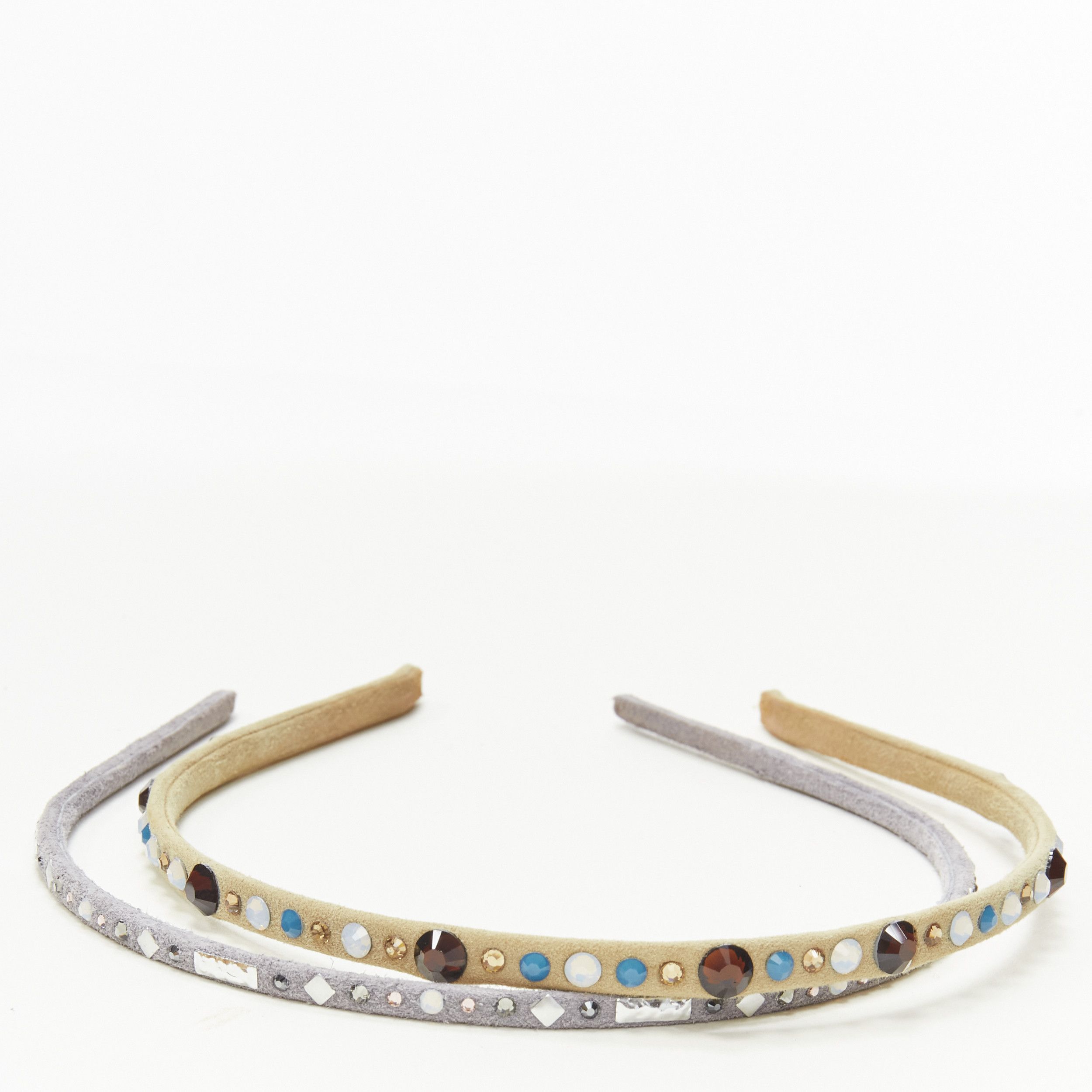Other ALEXANDRE ZOUARI beige grey suede colorful rhinestone skinny headband X2 Size ONE SIZE - 1 Thumbnail