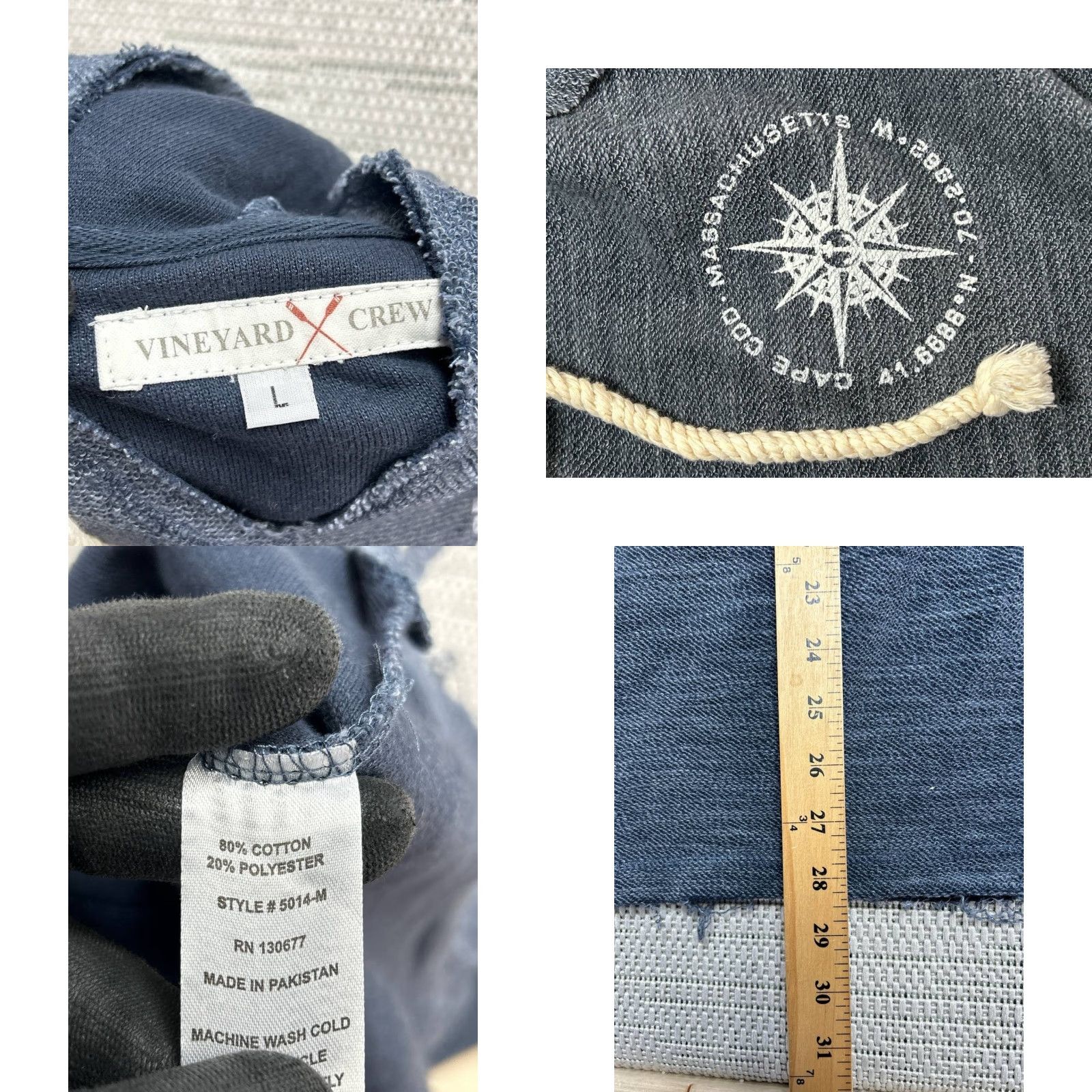 Vintage Vineyard Crew Star Compass Baja Distressed Hoodie Mens Large Blue Denim New Shirt Size US L / EU 52-54 / 3 - 8 Thumbnail