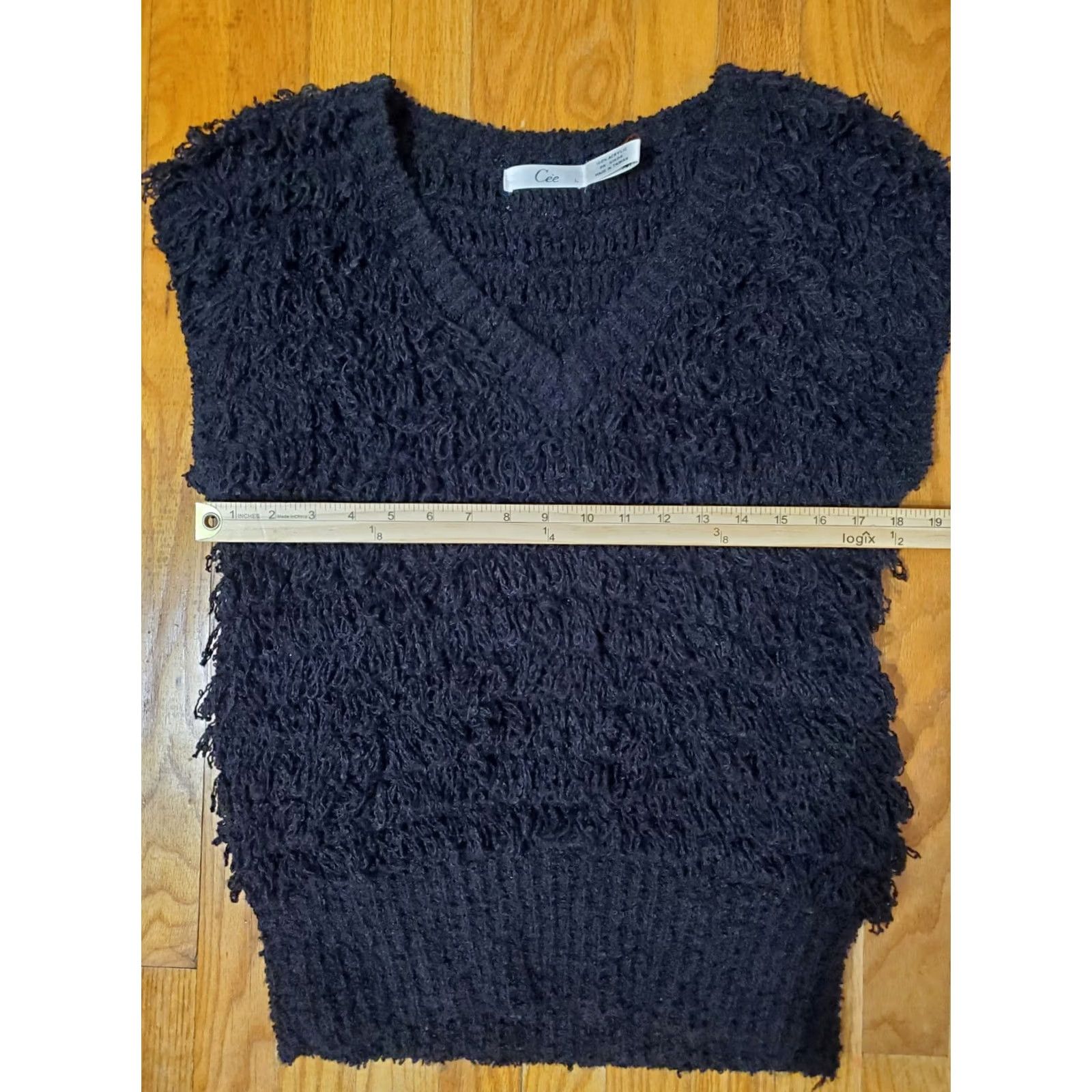 Vintage VINTAGE Cee Vest Sweater Sleeveless Acrylic Black L Fringe V Neck Size L / US 10 / IT 46 - 6 Thumbnail