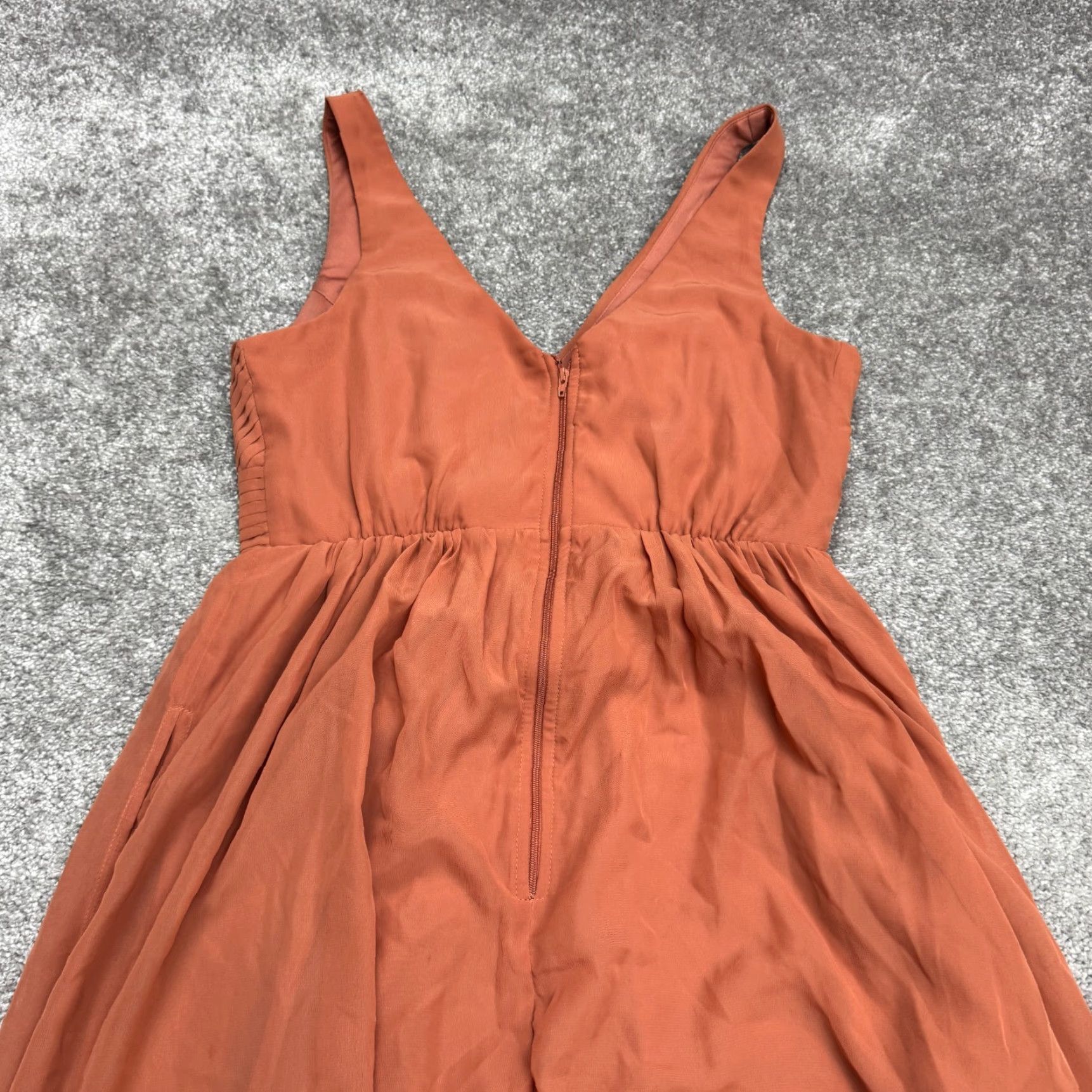 Vintage Birdy Grey Maxi Dress Womens M Chiffon Pleated Sleeveless V-Neck Brown Size M / US 6-8 / IT 42-44 - 6 Thumbnail