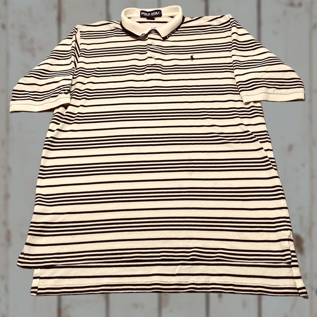 Polo Ralph Lauren Polo Golf Ralph Lauren Polo Shirt Mens XL Short Sleeve Black Cream Striped 6878 Size US XL / EU 56 / 4 - 1 Thumbnail