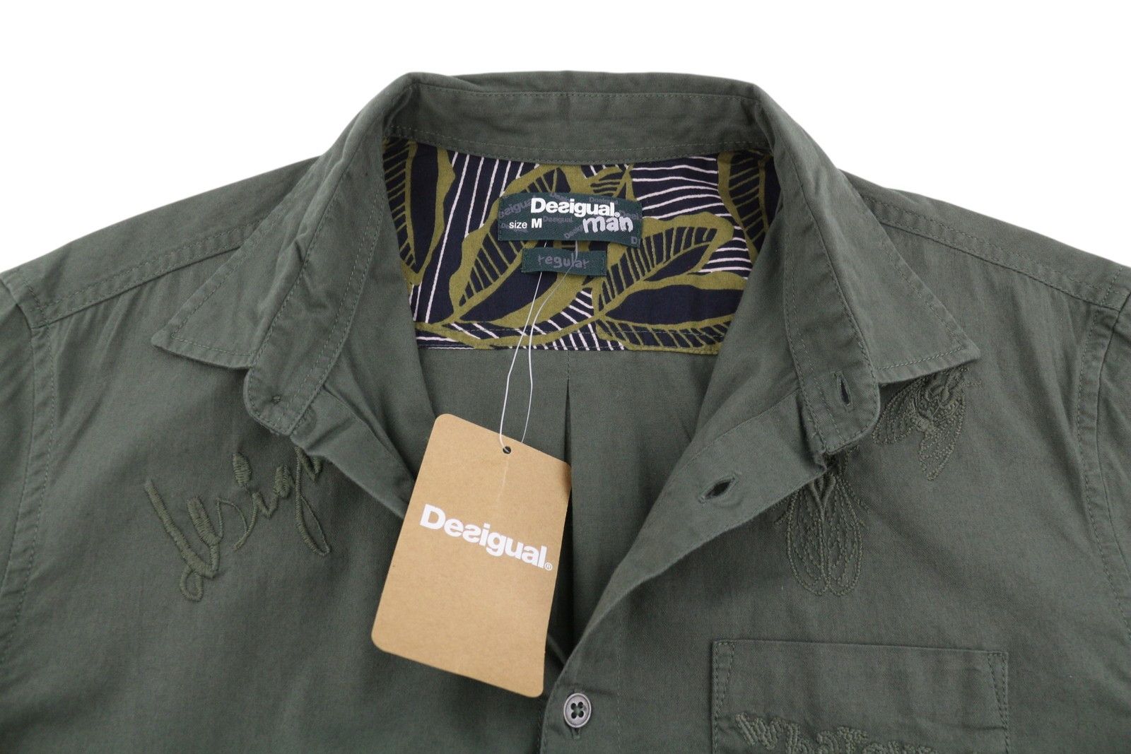 Desigual CAM MARCOS M Khaki Green Embroidered Shirt 88974 Size US M / EU 48-50 / 2 - 5 Thumbnail