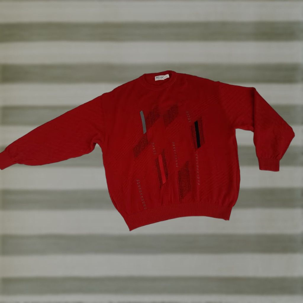 X-LARGE VINTAGE Red Ribbed Geometric Knit Sweater St. Croix XL Men Pullover Crew Neck Knit Cotton Short Description: 27in long 25in pit to pit Size US XL / EU 56 / 4 - 1 Thumbnail