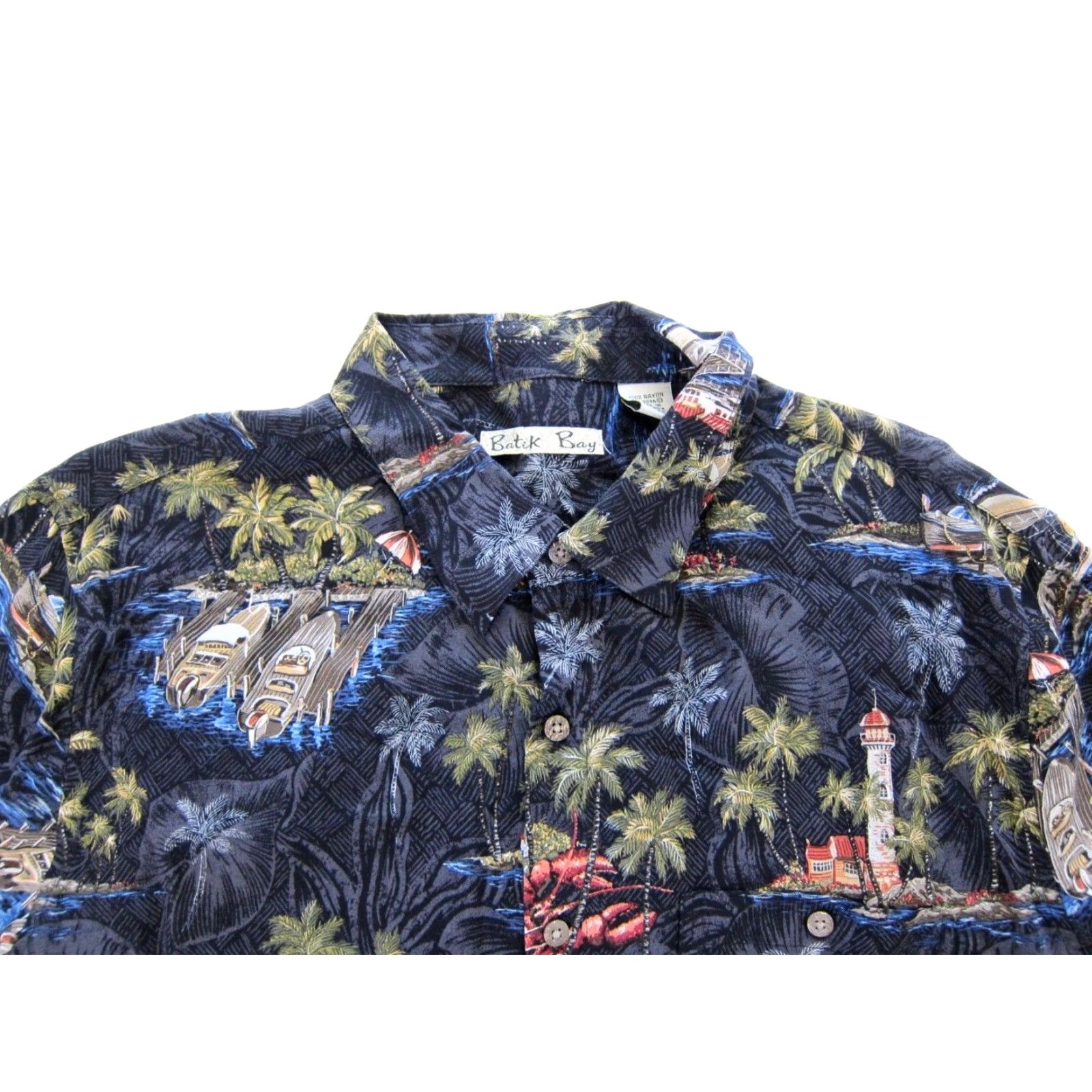 Vintage VINTAGE Batik Bay Hawaiian Shirt Men XL Gray Green Lobster Boat 100% Rayon Button-Up Short Sleeve Floral Pattern Batik Bay Hawaii Shirt Mens XL Size US XL / EU 56 / 4 - 3 Thumbnail