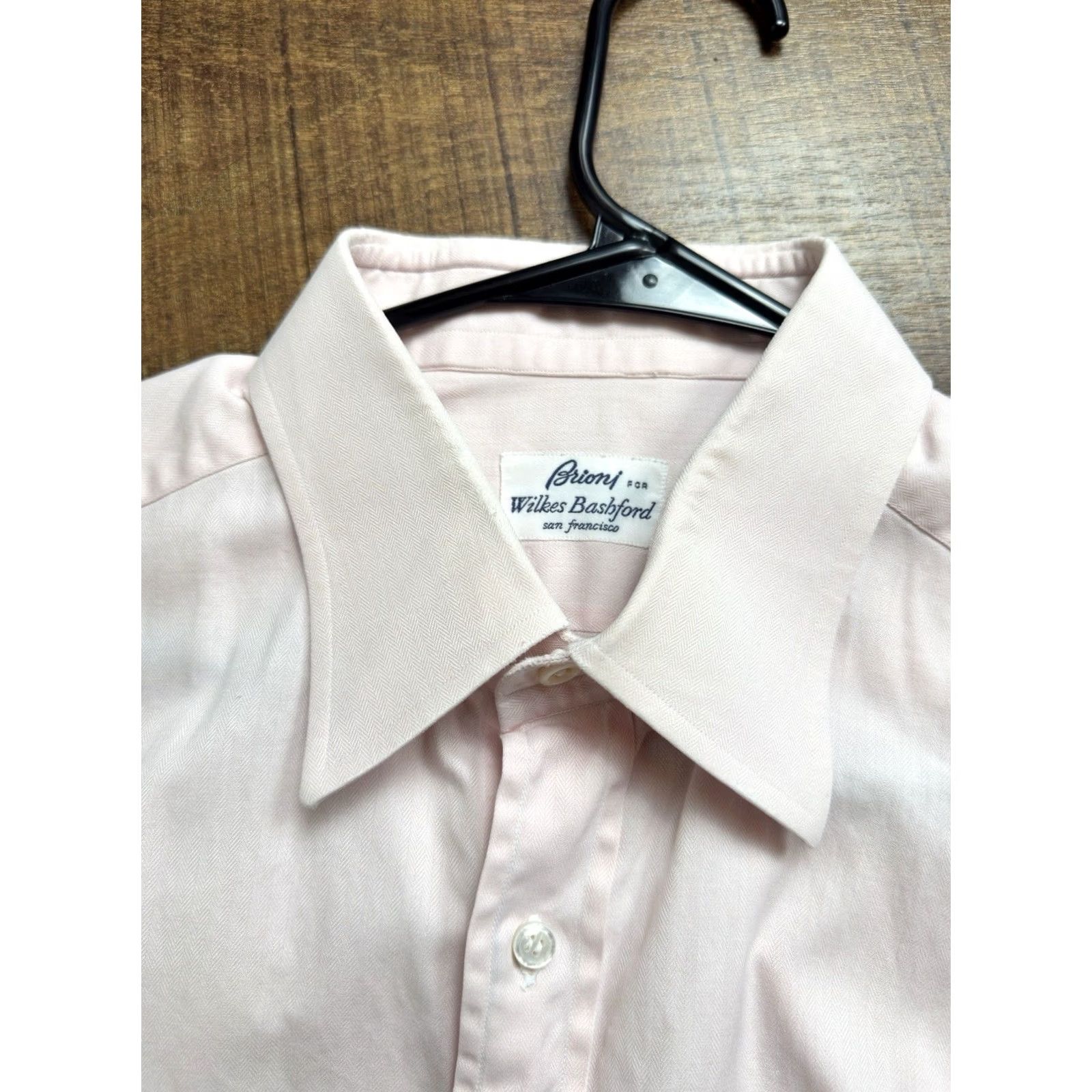 Brioni VINTAGE Brioni Herringbone Pink Dress Shirt Mens 42 16 1/2 100% Cotton Italy FLAW Size 42R - 4 Thumbnail