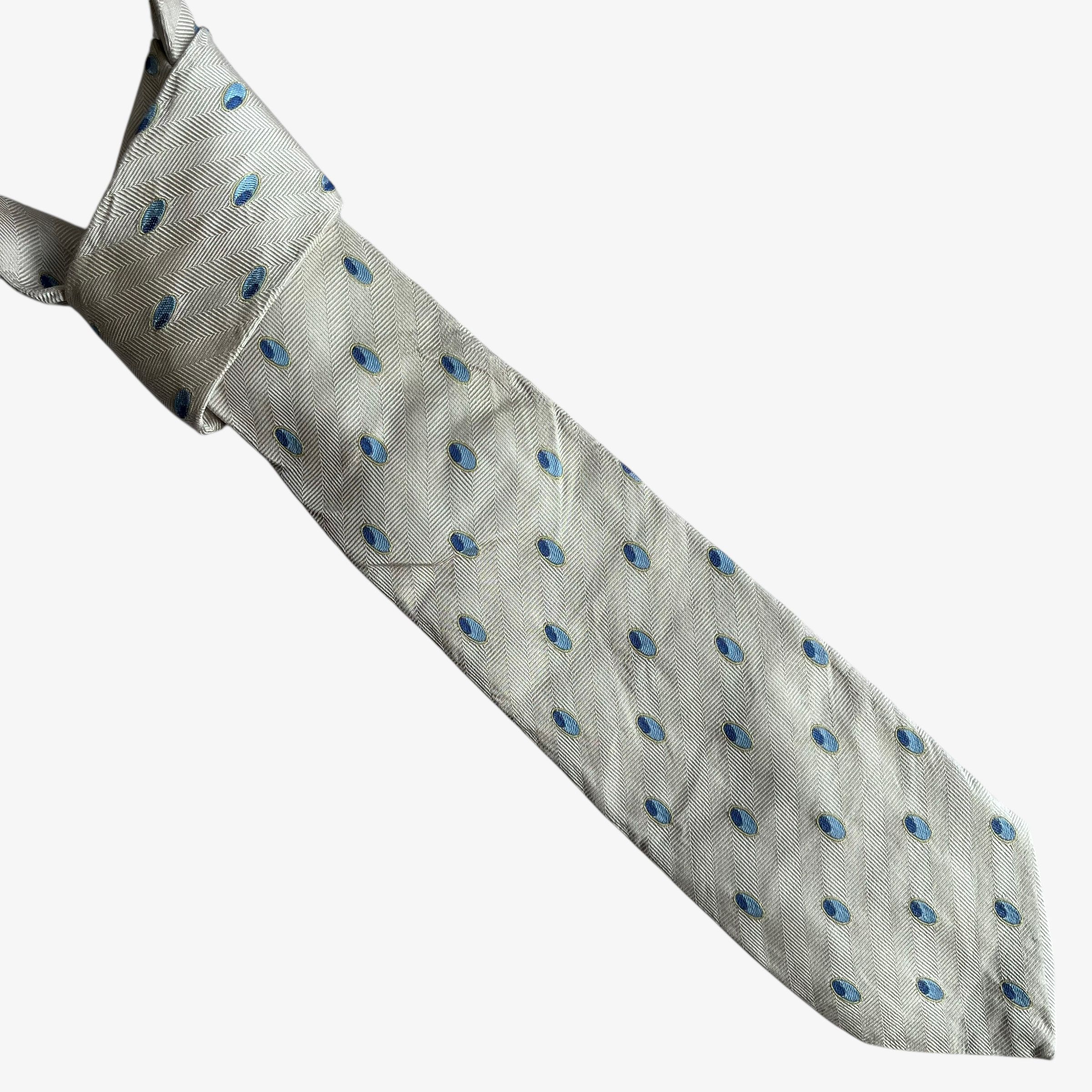 Nicole Miller Vintage 90s Nicole Miller Blue Geometric Print Grey Silk Tie Size ONE SIZE - 1 Thumbnail