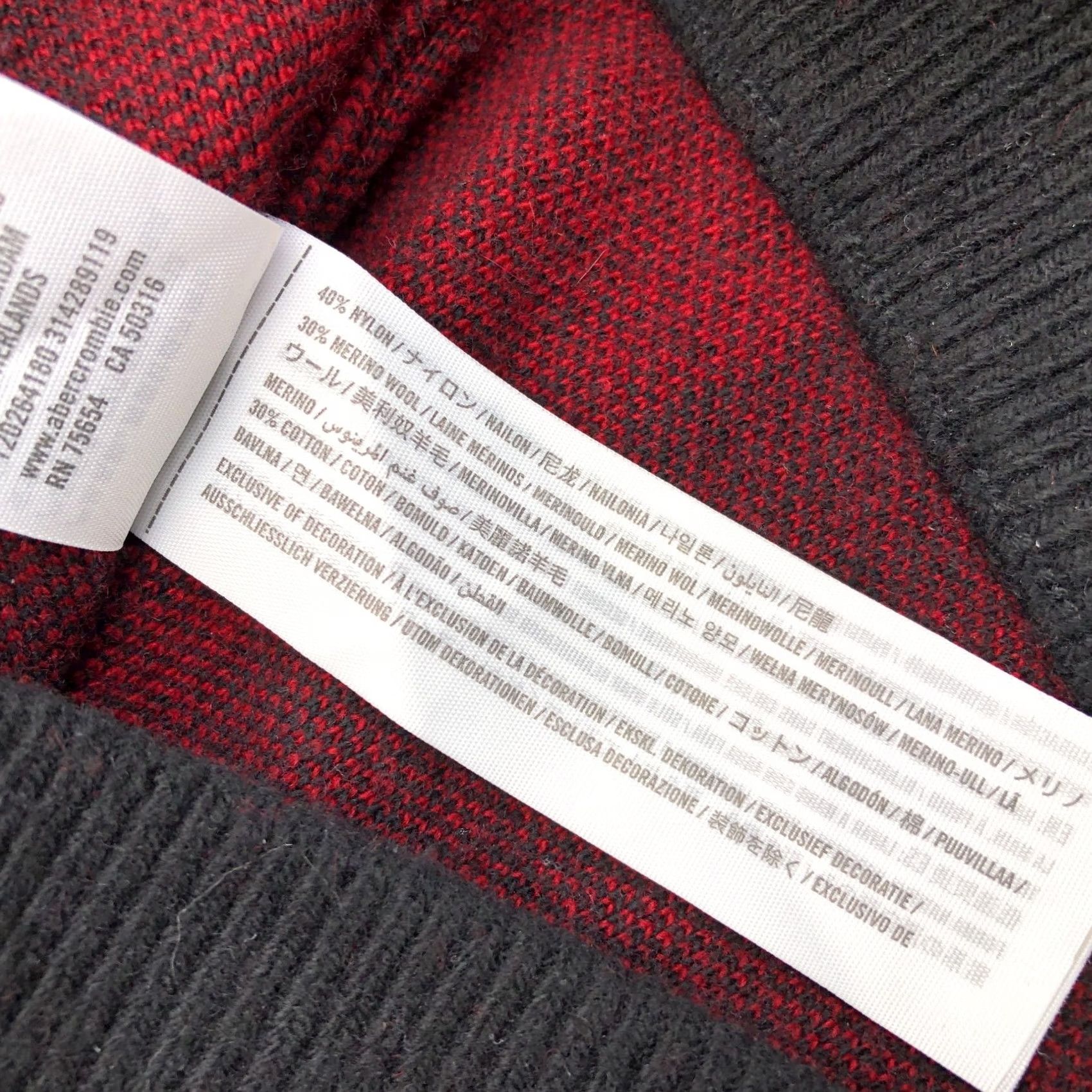 Abercrombie & Fitch ABERCROMBIE & FITCH Lumberjacket Jacket Men MED Red Black Merino Wool Nylon Cardigan Crewneck - Mens Size US M / EU 48-50 / 2 - 6 Thumbnail