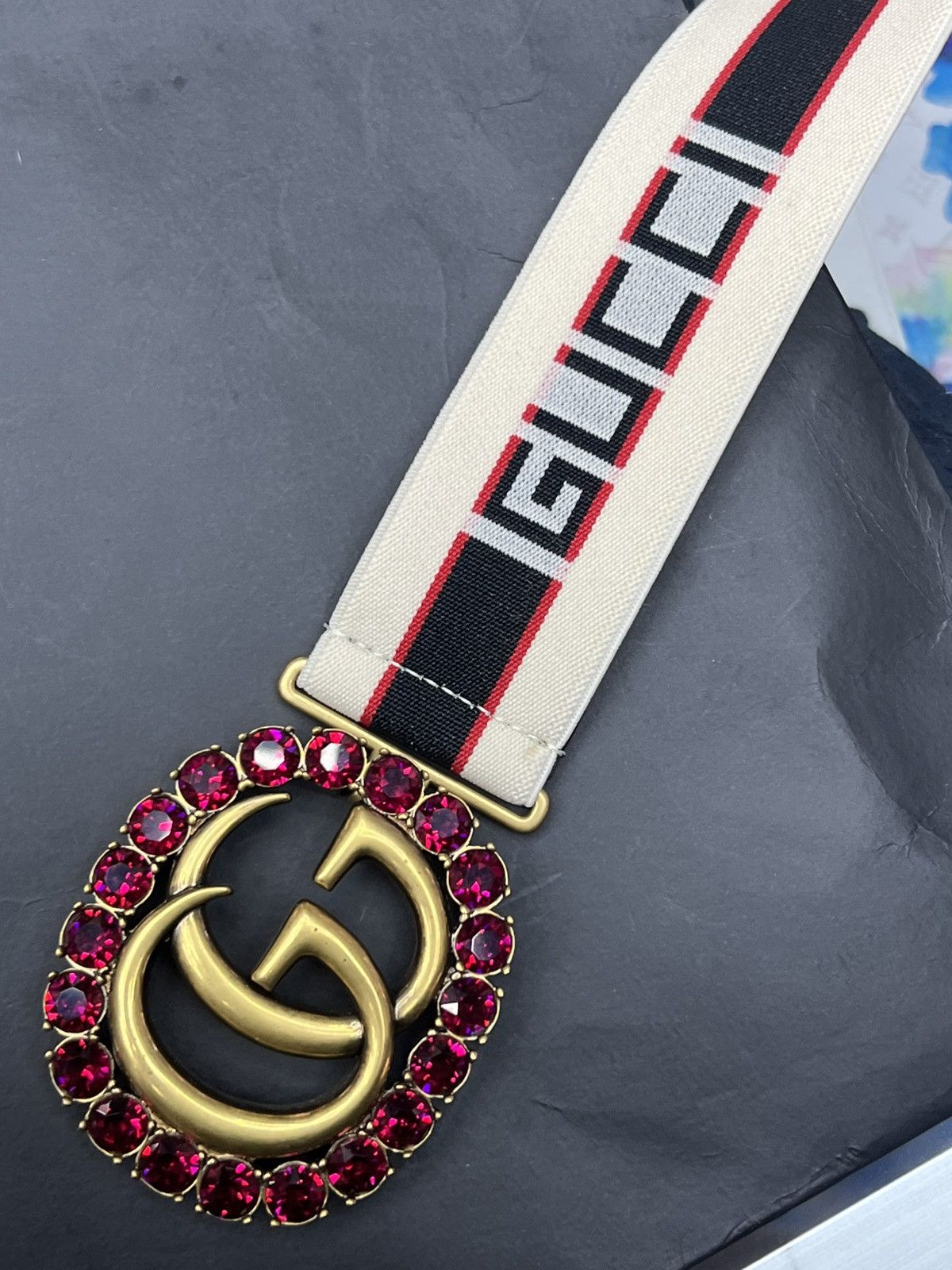 Gucci Gucci Marmont Crystal Canvas Belt Size ONE SIZE - 4 Thumbnail