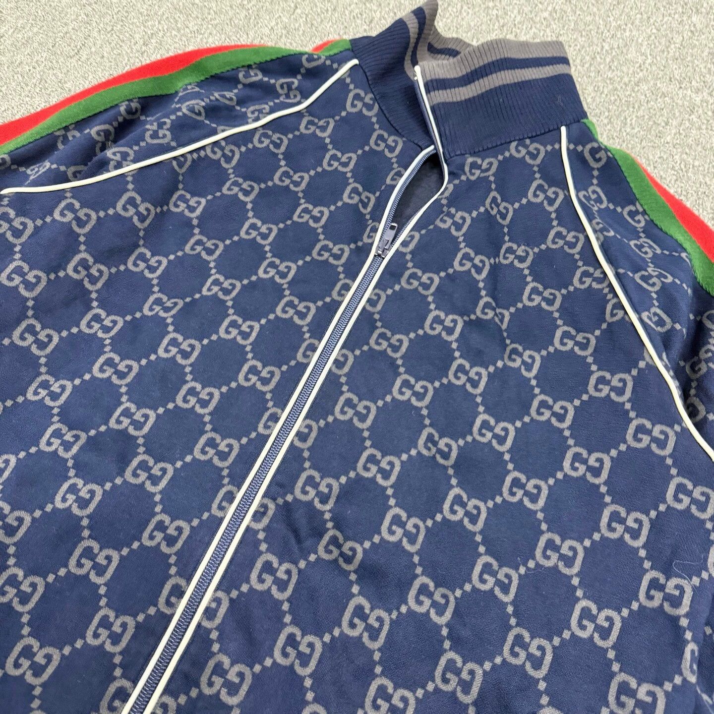Gucci 24 red green stripe webbing navy monogram jacket XXL