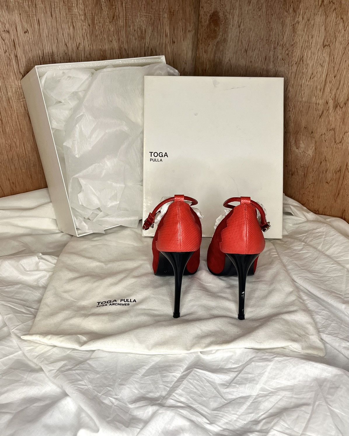 Toga Pulla Toga Pulla Red Suede T-Bar Stiletto Pumps Size US 6 / IT 36 - 4 Thumbnail