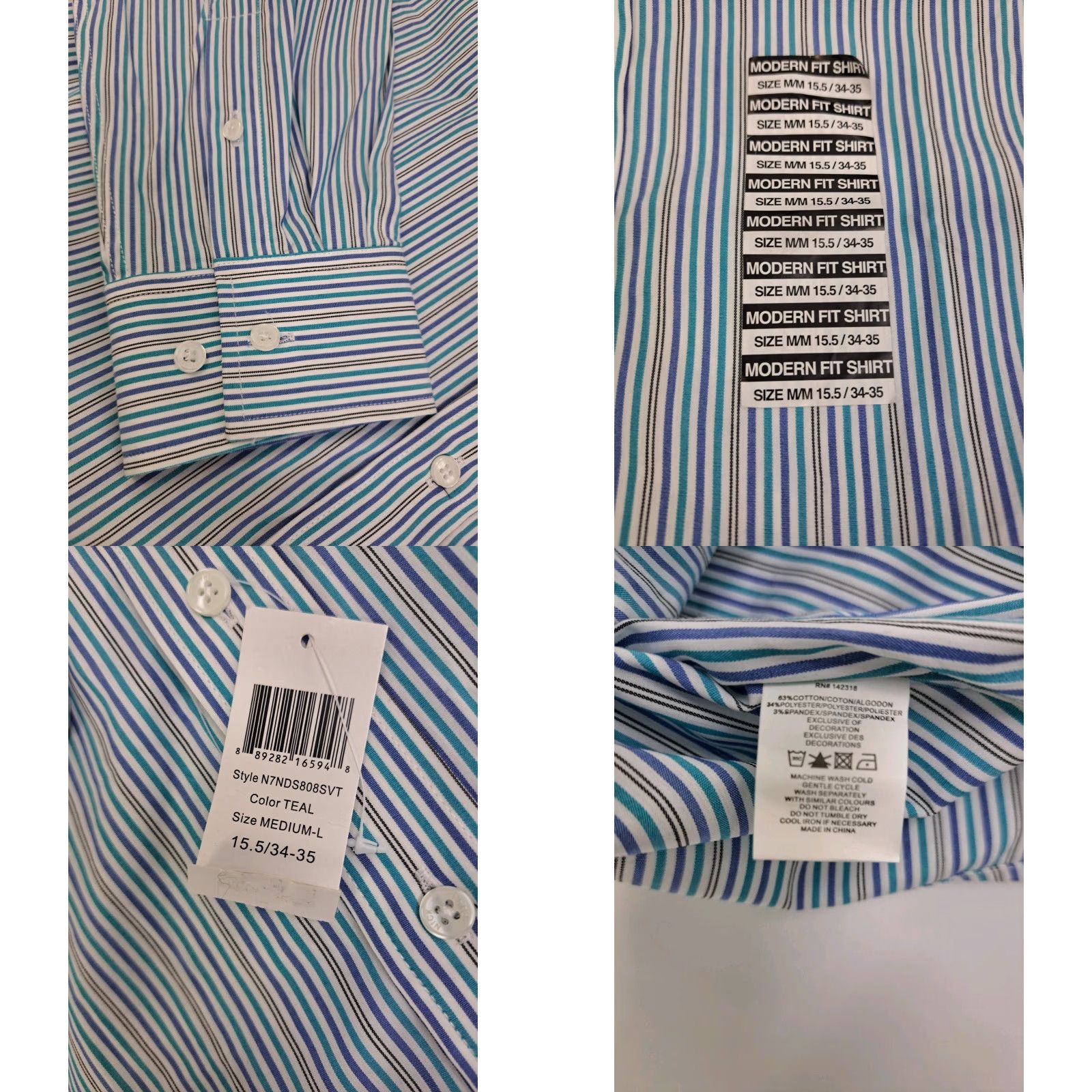 Vintage NWT Nick Graham Men's Modern Fit Teal Striped Long Sleeve Button-Up Shirt M Size US M / EU 48-50 / 2 - 8 Thumbnail