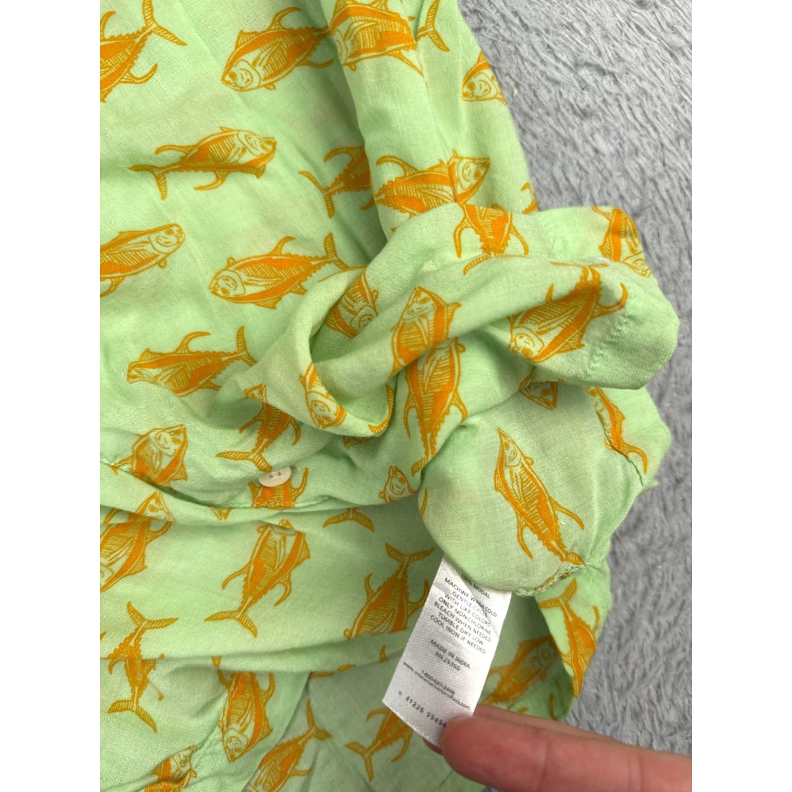 Vintage Dip Shirt Men Hawaiian Button-Up Short Sleeve 100% Modal Green Red Sea Bass Pattern Casual Size US S / EU 44-46 / 1 - 7 Thumbnail