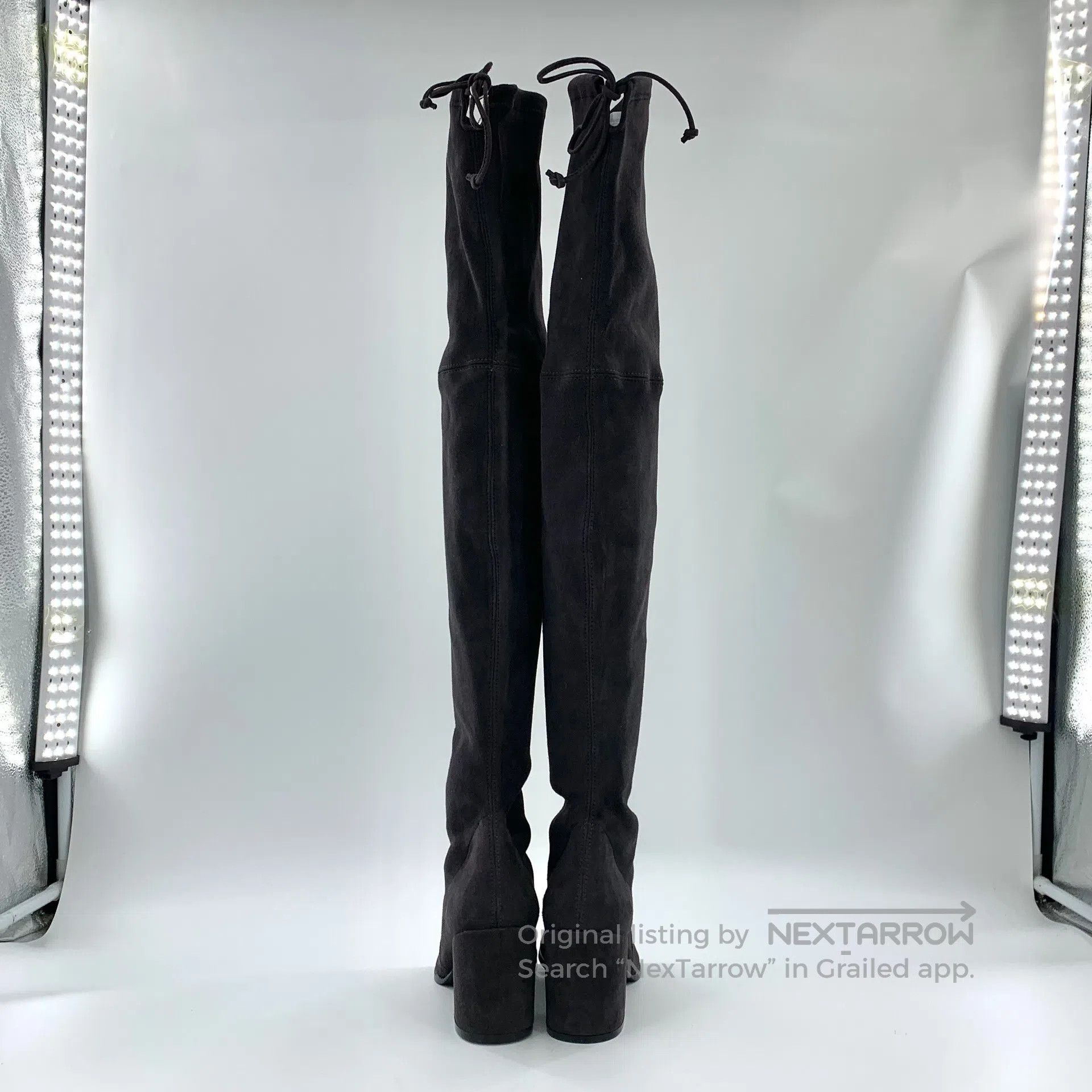 Swarovski SW Grey Suede Laced Chunky Heel Tall Boots| Size US 7.5 / IT 37.5 - 4 Thumbnail