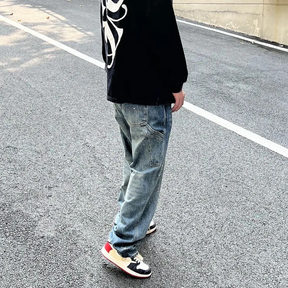 Japanese Brand Retro high street loose splashed ink jeans Size US 32 / EU 48 - 3 Thumbnail