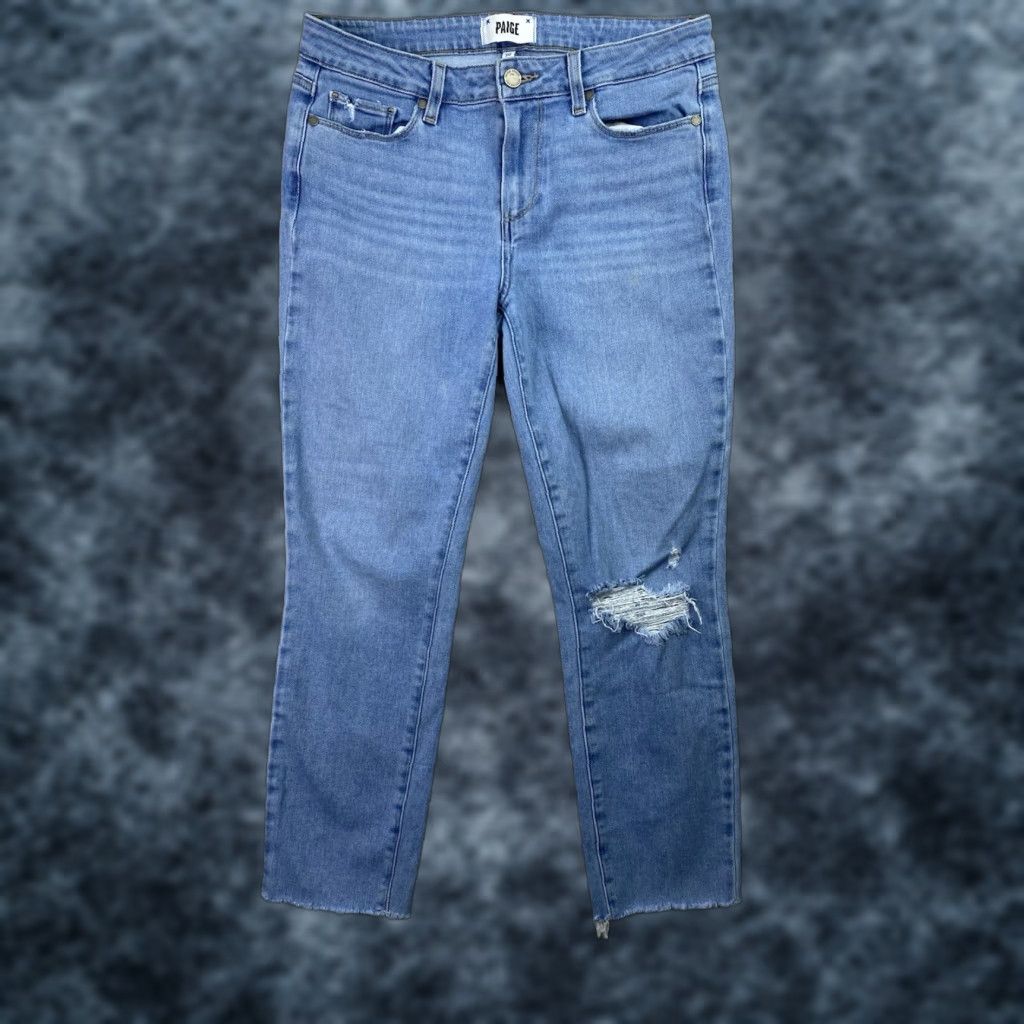 Paige Kylie Paige Jeans Women 30 Blue Crop Distressed Stretch Denim Fringe 5-Pocket Mid Rise Jeans Womens XS-.. Size 30" / US 8 / IT 44 - 1 Thumbnail