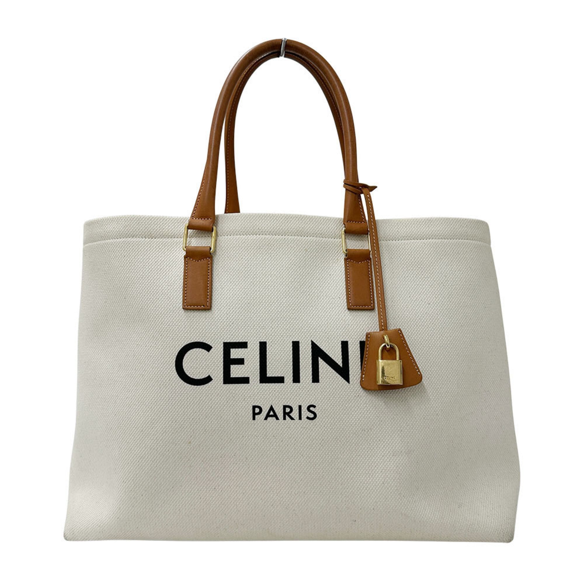 Celine Celine handbag, women's brand tote bag, canvas, horizontal design, Cabas, white, brown. Size ONE SIZE - 1 Thumbnail