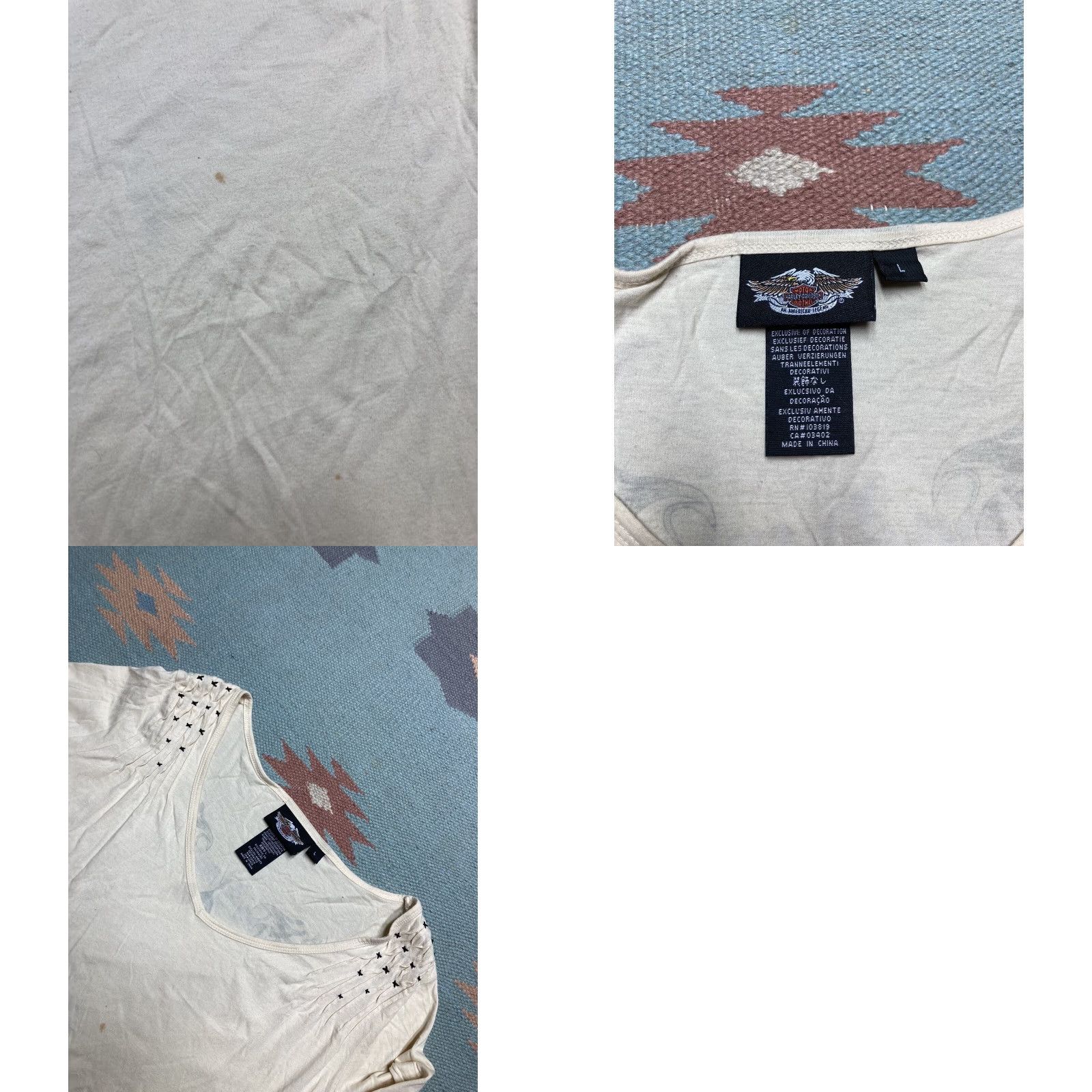 Harley Davidson VINTAGE Harley-Davidson Shirt Women Long Sleeve L Beige USA Wings Tattoo Size L / US 10 / IT 46 - 8 Thumbnail