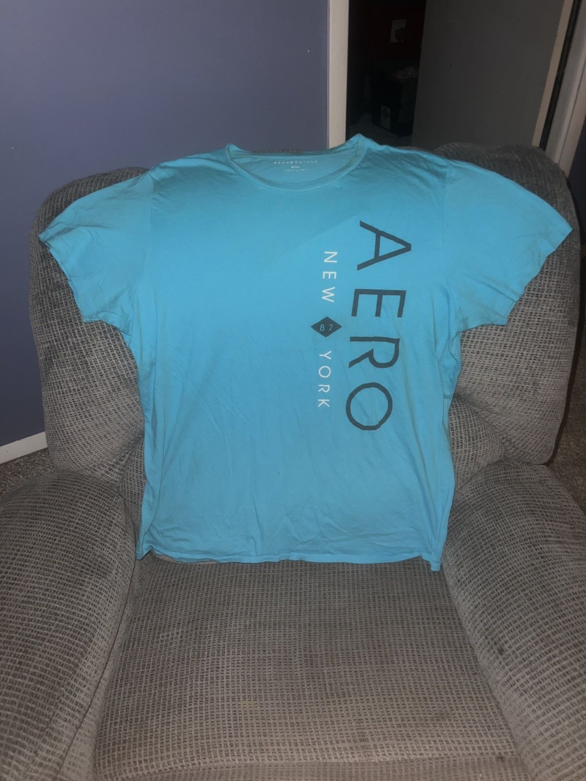 Image of Aeropostale Aero New York 87 Logo Tee in Blue, Men's (Size 2XL)