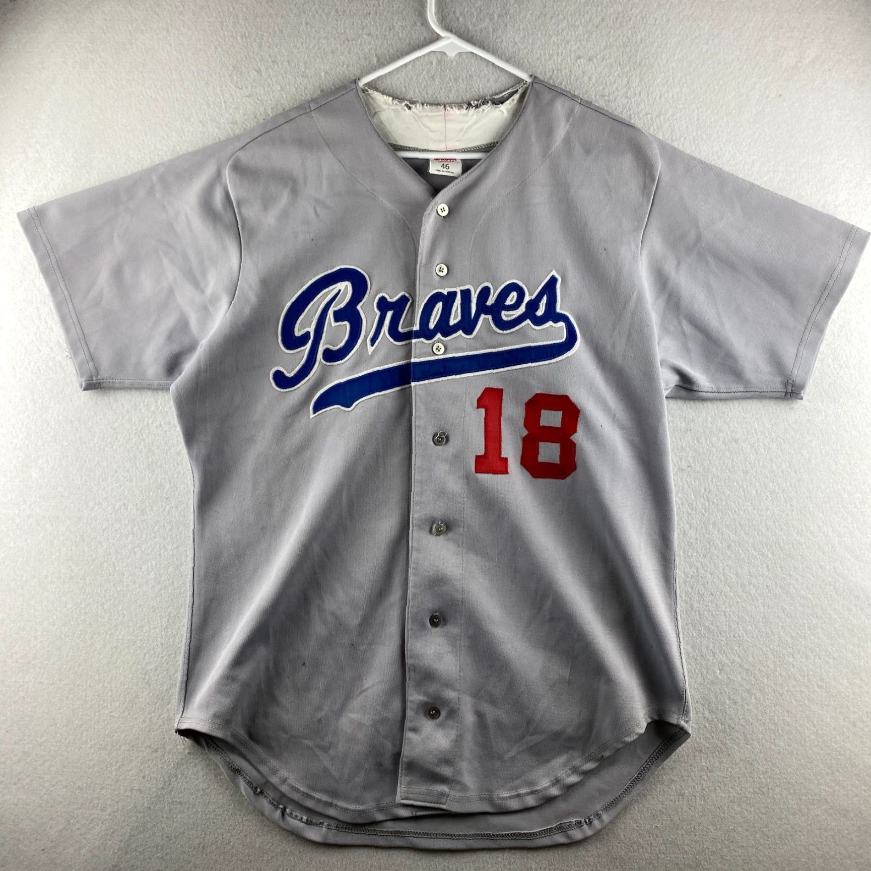 Wilson VINTAGE Wilson Braves Jersey Mens XL Gray #18 USA Made Casual Comfort Shirt Size US XL / EU 56 / 4 - 2 Thumbnail