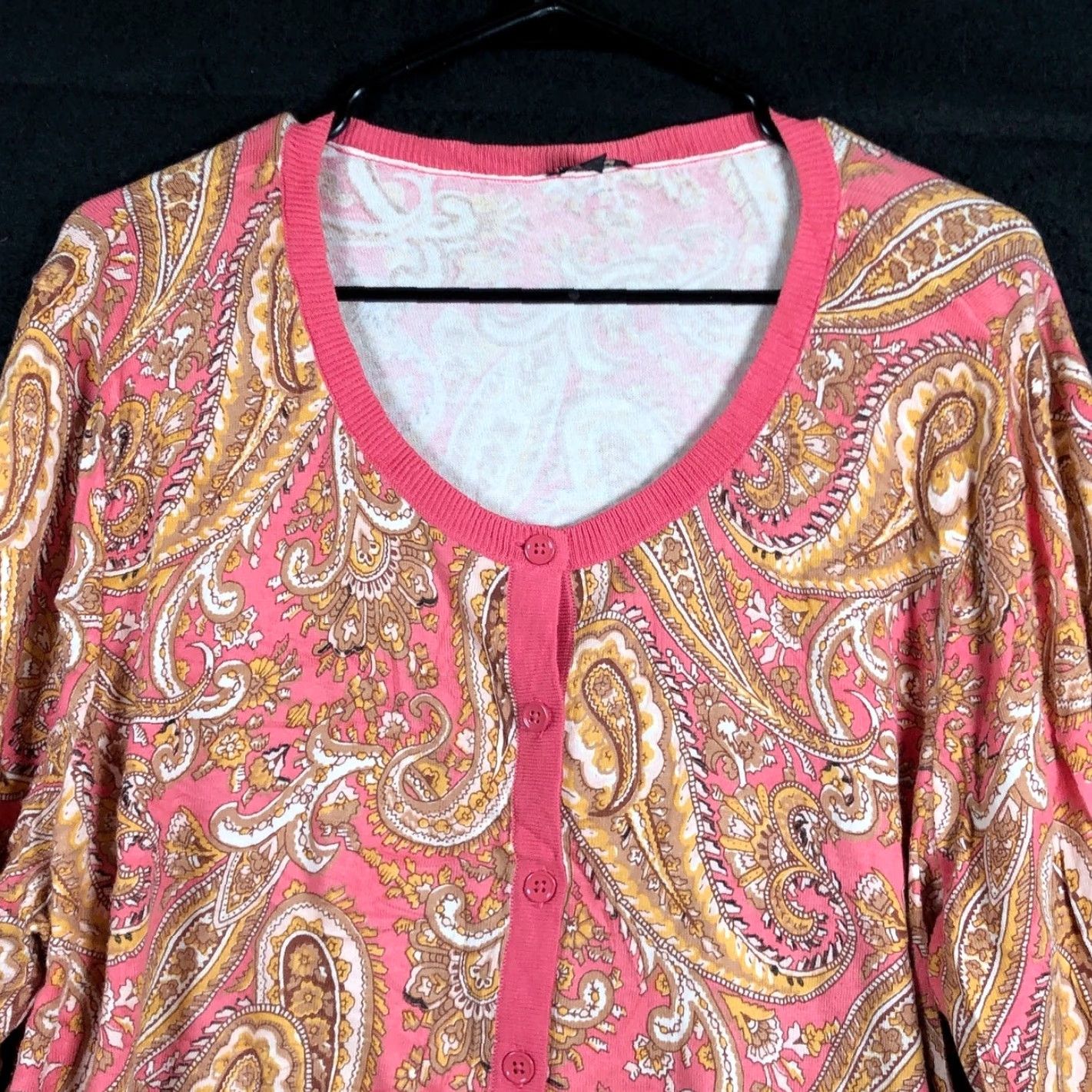 Talbots Talbots Womens Cardigan Pink Gold Paisley Button Front Knit Cotton 2X Cardigan Womens Plus Size Knit Sweater Size XXL / US 16-18 / IT 52-54 - 2 Thumbnail