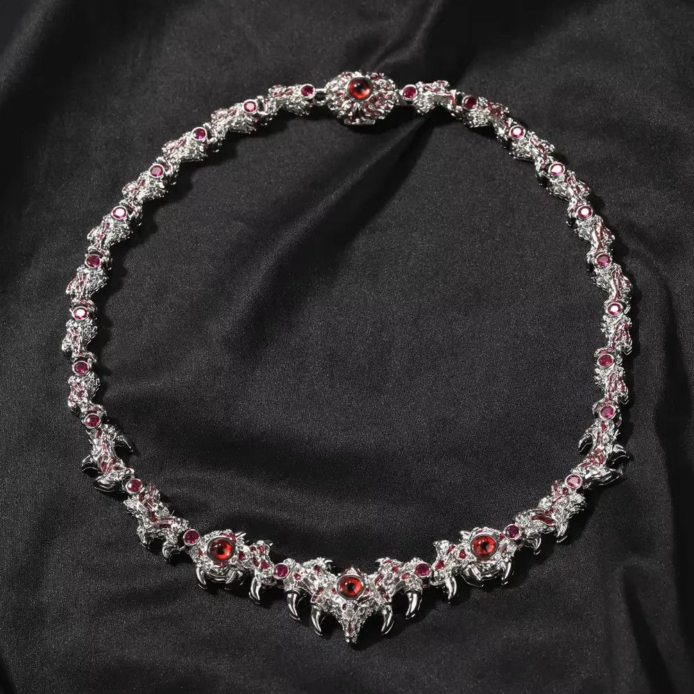 Jewelry Iced Out Silver Color Red Eyes Chain Necklace Size ONE SIZE - 5 Thumbnail