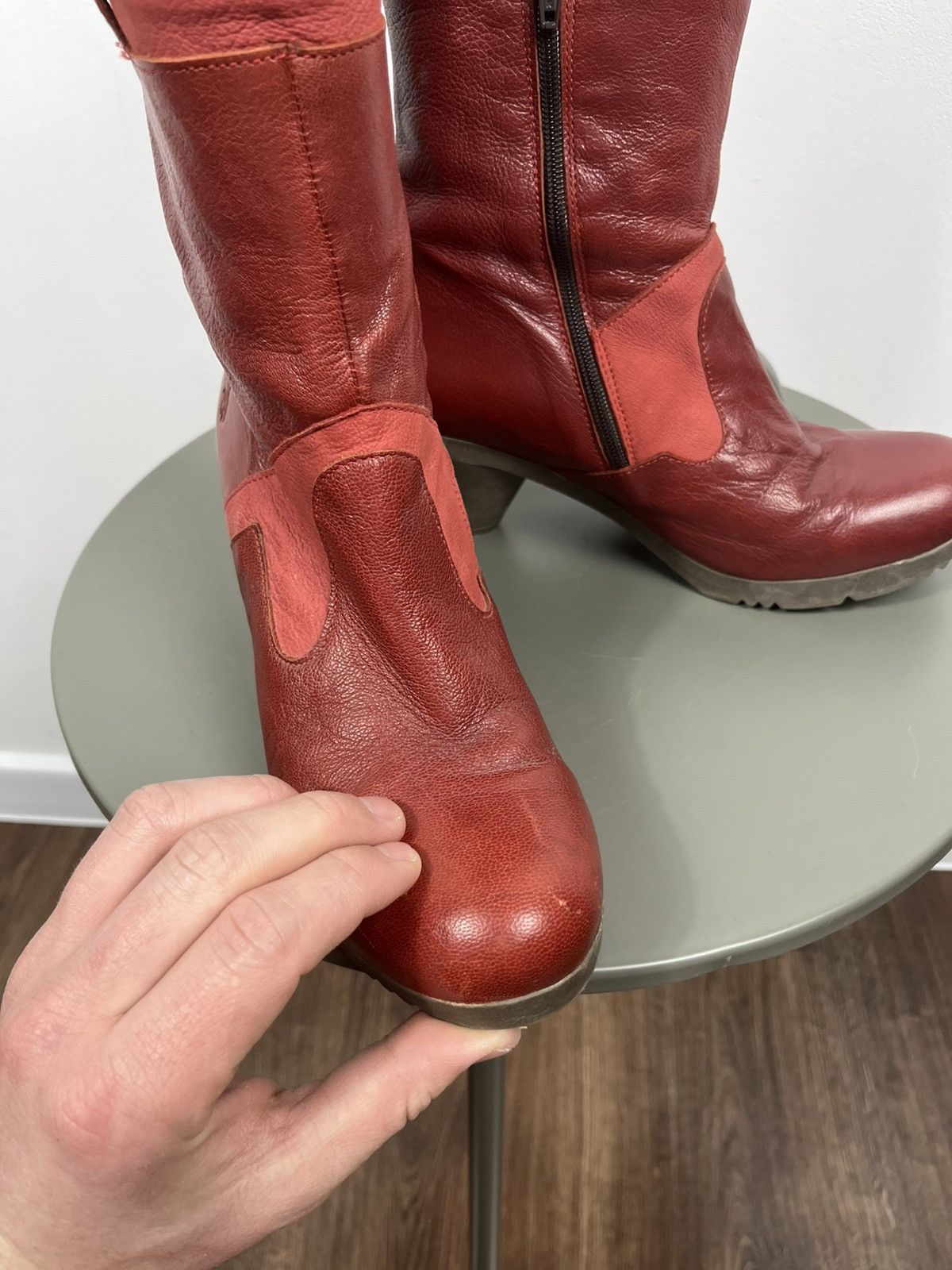 Fly London Fly London Womens Red Leather Mid Calf Heeled Boots EU 39 Size US 8 / IT 38 - 9 Thumbnail