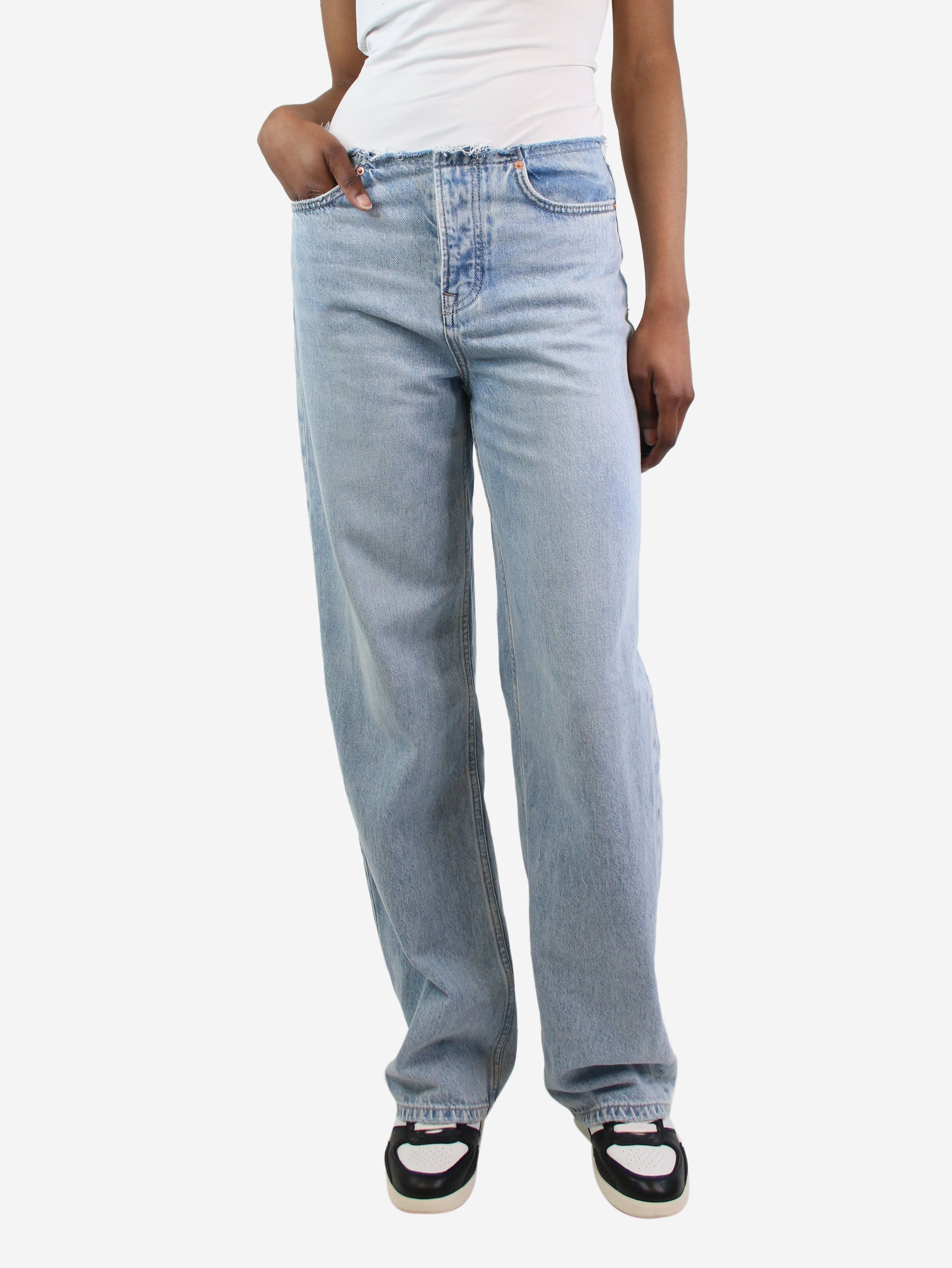 image of Grlfrnd Blue Frayed Waist Boyfriend Jeans - Size Uk 6, Women's