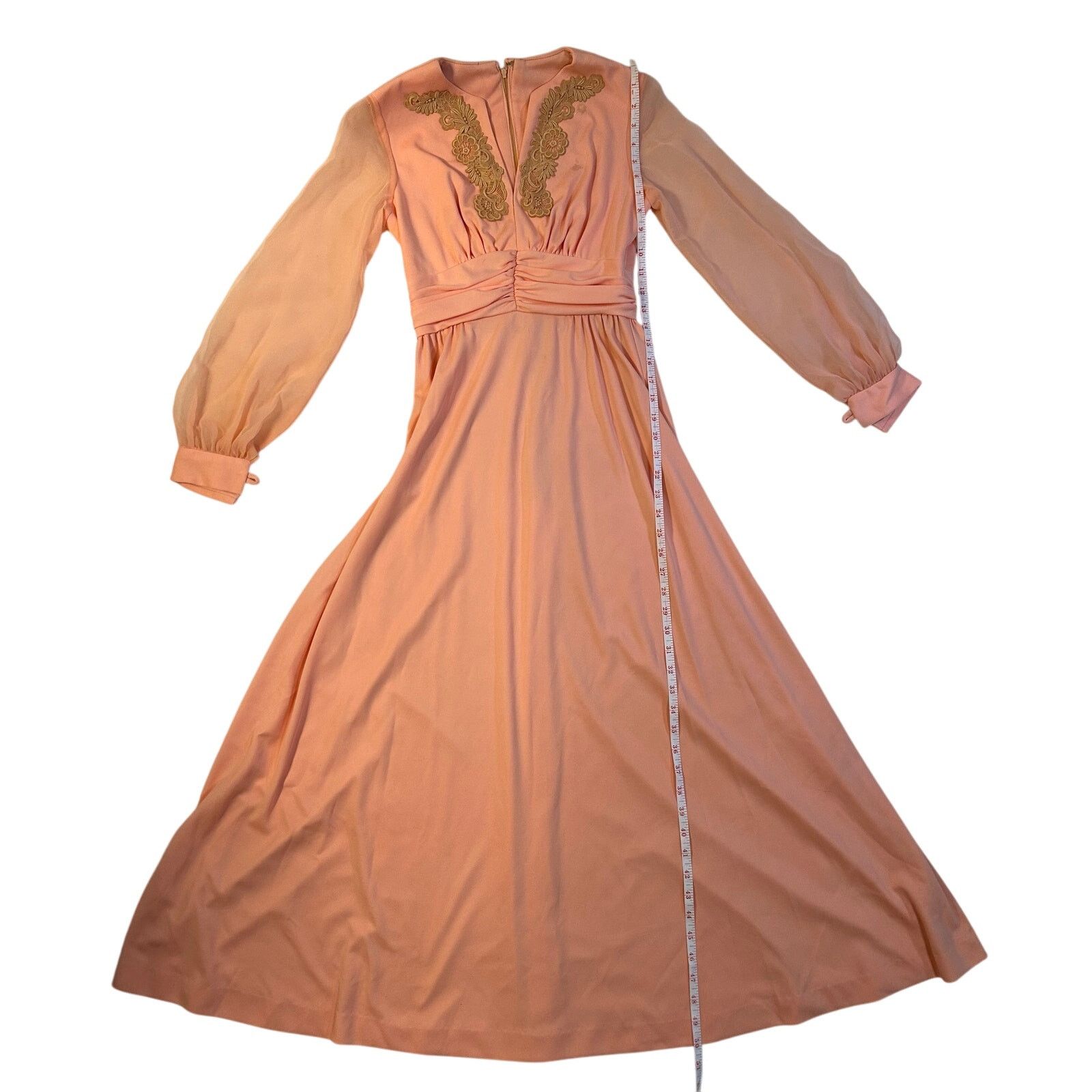 Other Peachy Vintage Elegance - Timeless Sheer Sleeve Gown Size 0 Size XS / US 0-2 / IT 36-38 - 3 Thumbnail