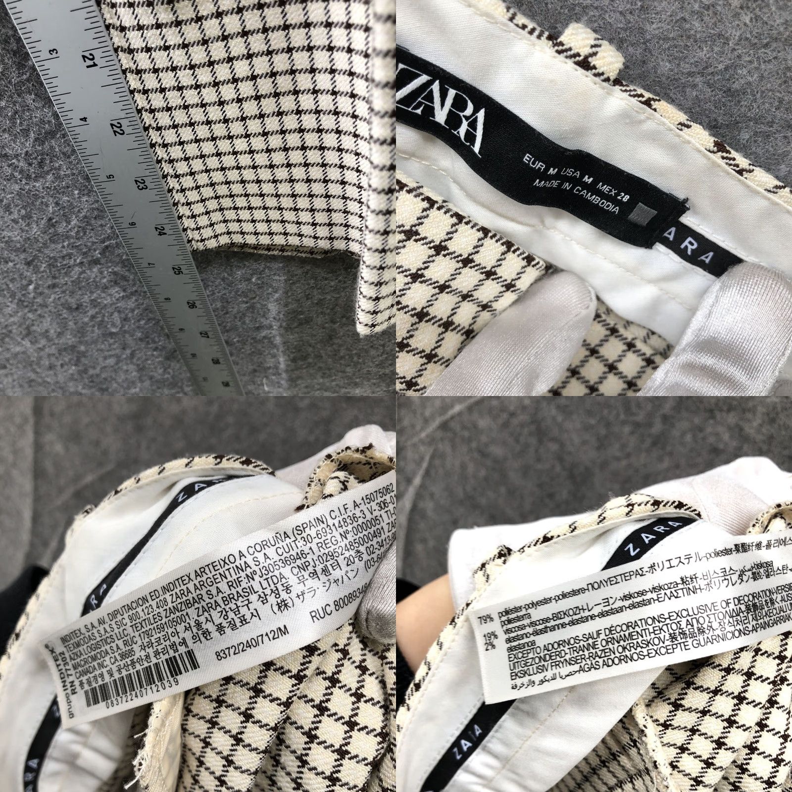 Zara Zara Women's Cropped Wide-Leg Dress Pant M Cream Grid Plaid High Rise Cropped Trouser Dress Pant Office Workwear Size 32" / US 10 / IT 46 - 8 Thumbnail