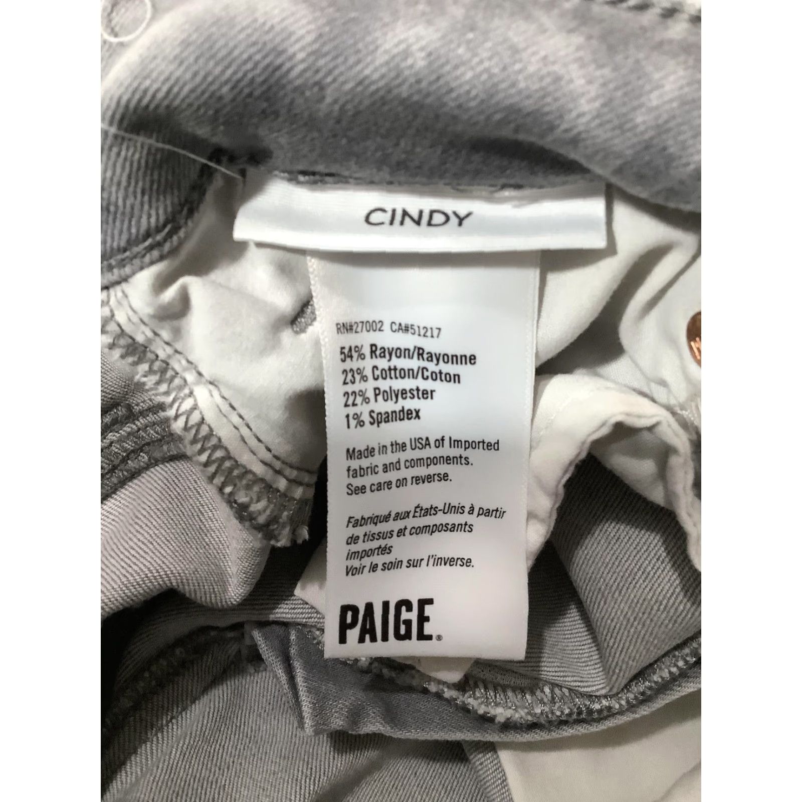 Paige Paige Jeans Womens Cindy High Rise Slim Straight Crop Gray 27 Button Fly Frayed Hem Denim Crop Distressed Stretch Size 27" / US 4 / IT 40 - 5 Thumbnail