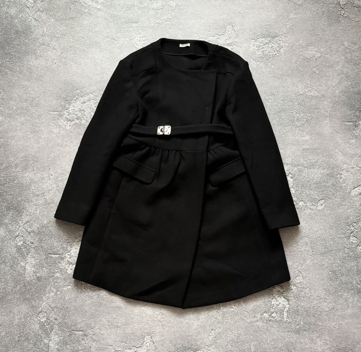 Miu Miu × Prada Miu Miu 44 by Prada black wool coat + belt jacket overcoat Size M / US 6-8 / IT 42-44 - 6 Thumbnail