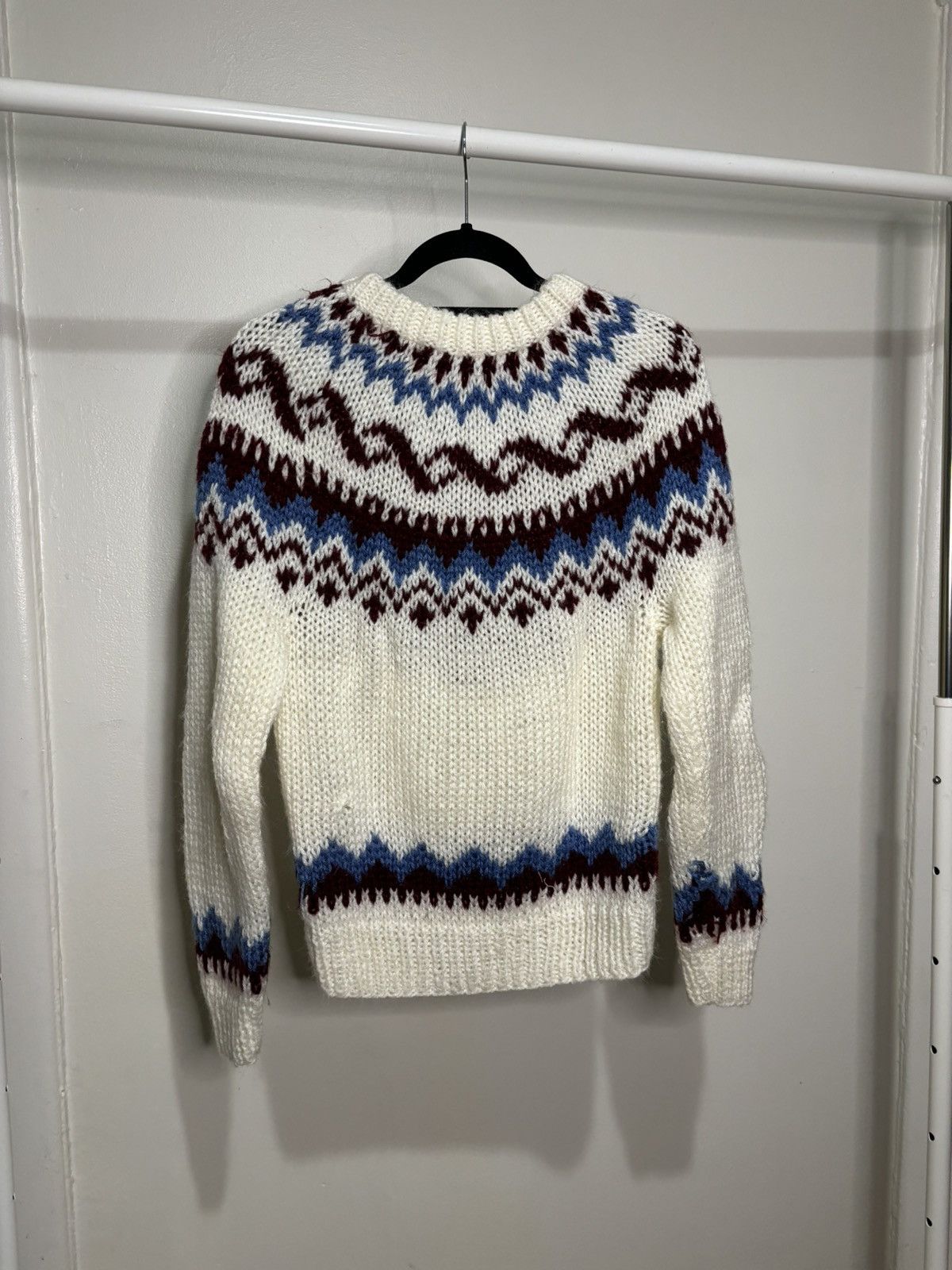 Vintage Vintage 1970s Patterned Cream Acrylic Knit Sweater Size US S / EU 44-46 / 1 - 5 Thumbnail