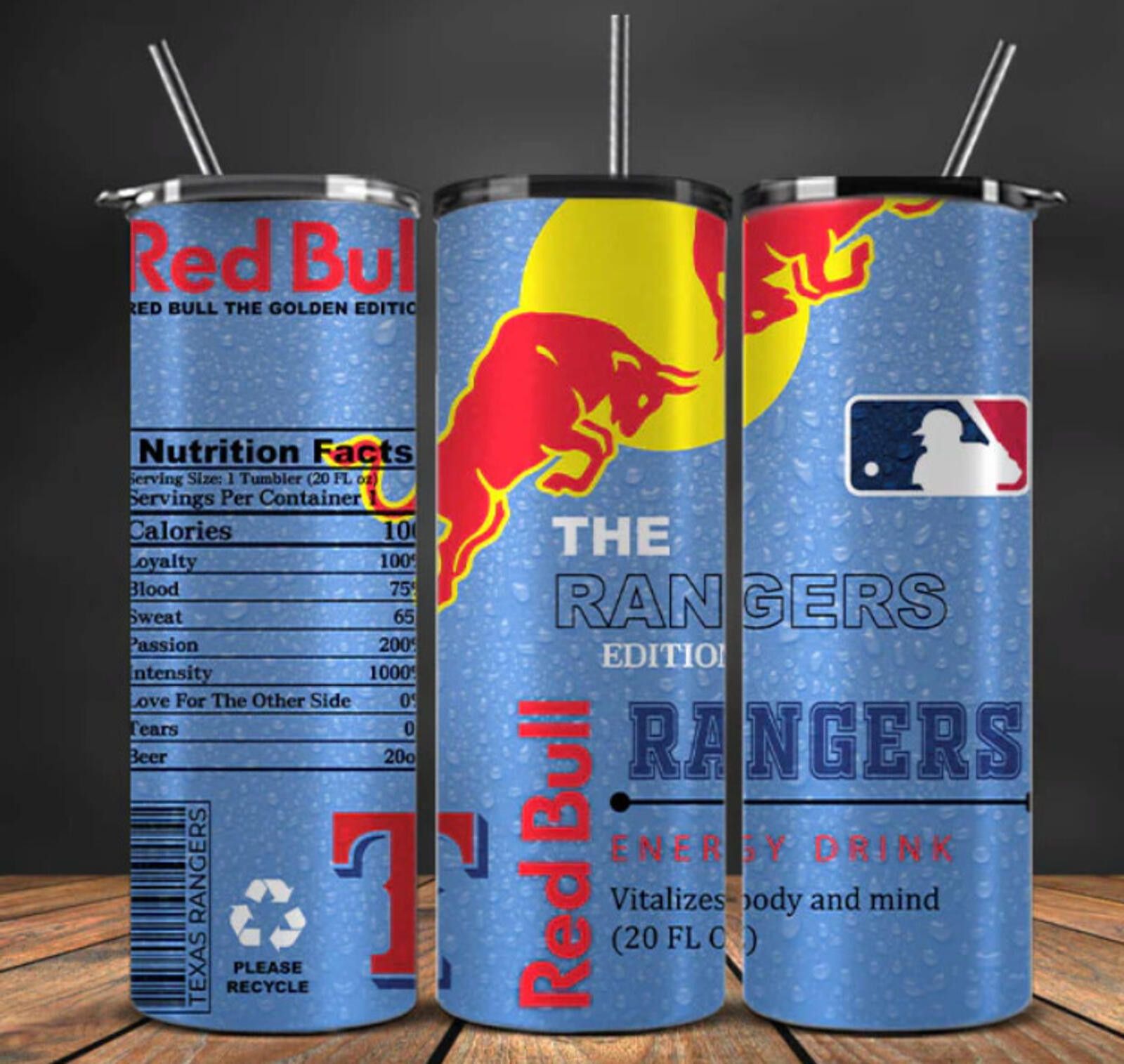 The Unbranded Brand 20 oz Texas Rangers Stainless Steel Tumbler Energy Drink Size ONE SIZE - 1 Thumbnail