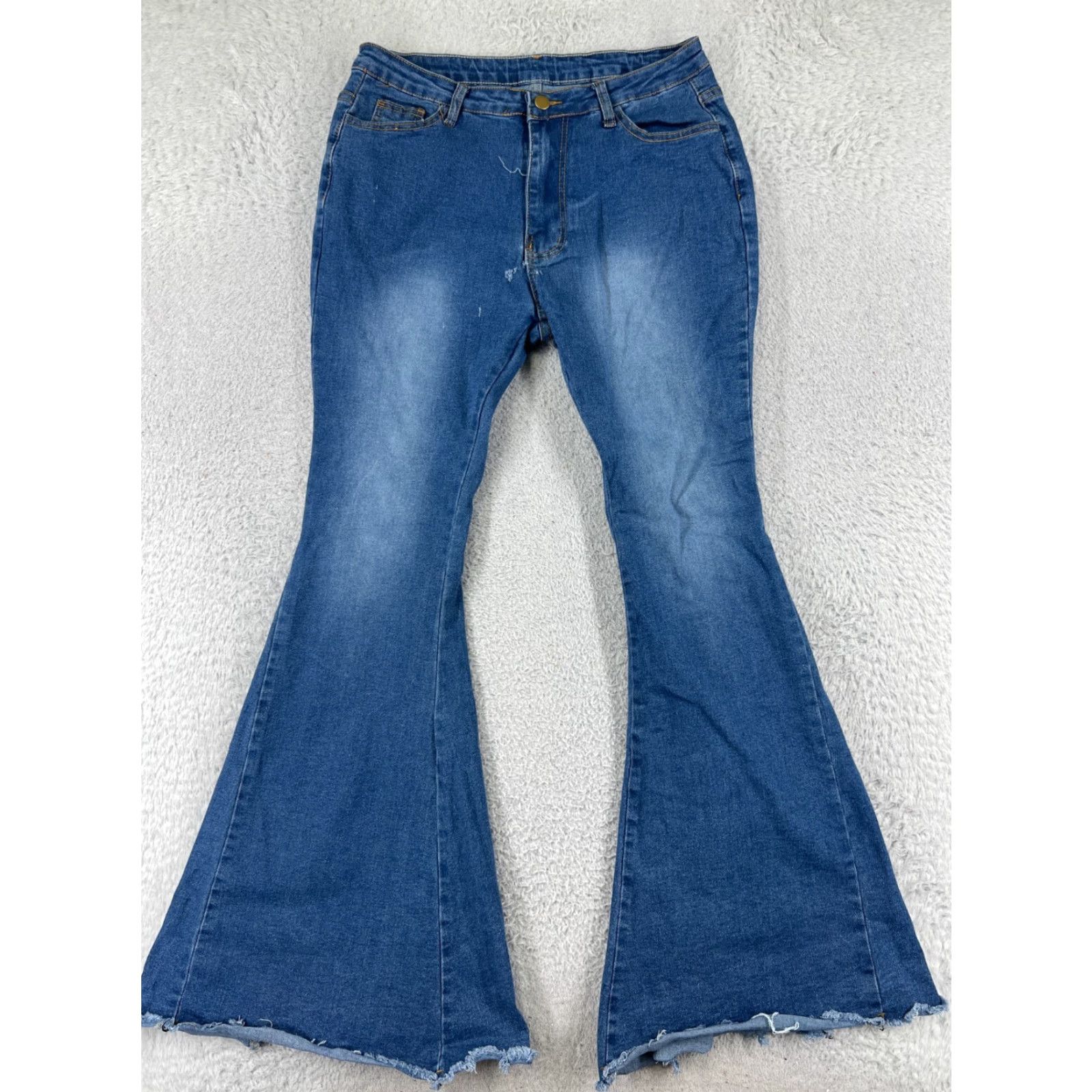 Vintage Pants Jeans Womens 27 Blue Denim Flared Mid Rise Cotton Blend Distressed 5-Pocket Style Size 27" / US 4 / IT 40 - 2 Thumbnail