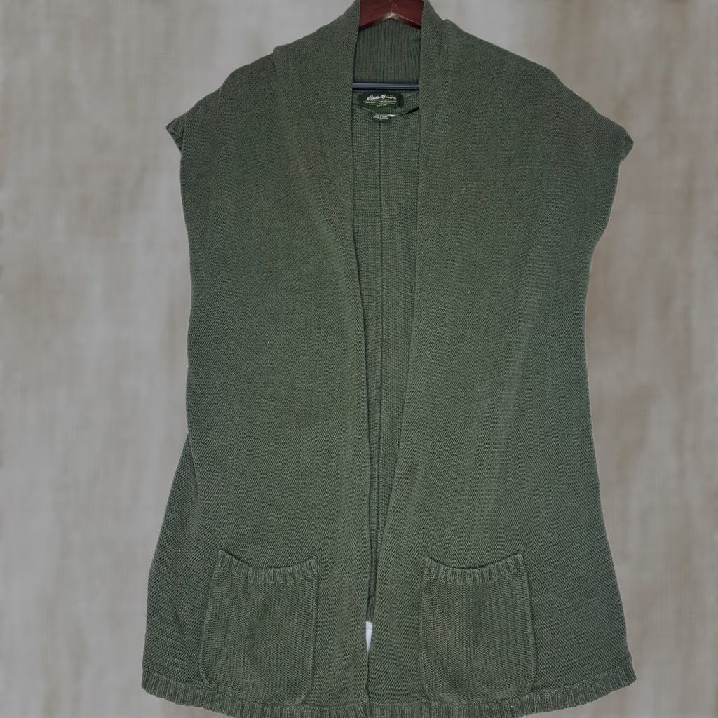 Eddie Bauer Eddie Bauer Olive Green Knit Sleeveless Cardigan Vest Women's M Linen Cotton Green Solid Knit Vest Casual Women M Size M / US 6-8 / IT 42-44 - 1 Thumbnail