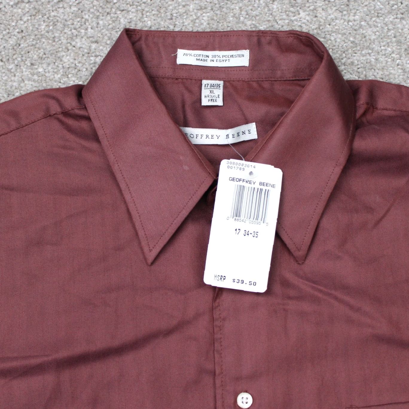 Geoffrey Beene Geoffrey Beene Shirt Mens 17, 34/35 Red Wrinkle Free Cotton/Poly Long Sleeve Button-Down 70% Cotton 30% Polyester Size US XL / EU 56 / 4 - 4 Thumbnail
