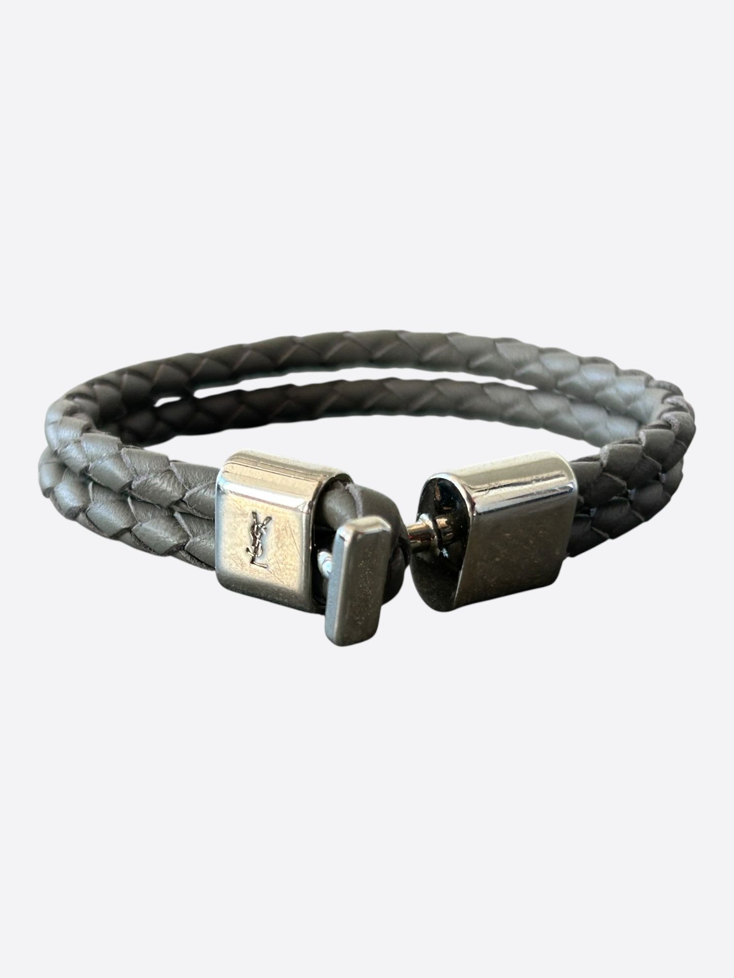 Saint Laurent Paris Saint Laurent Grey & Silver Braided Leather Bracelet Size ONE SIZE - 2 Thumbnail