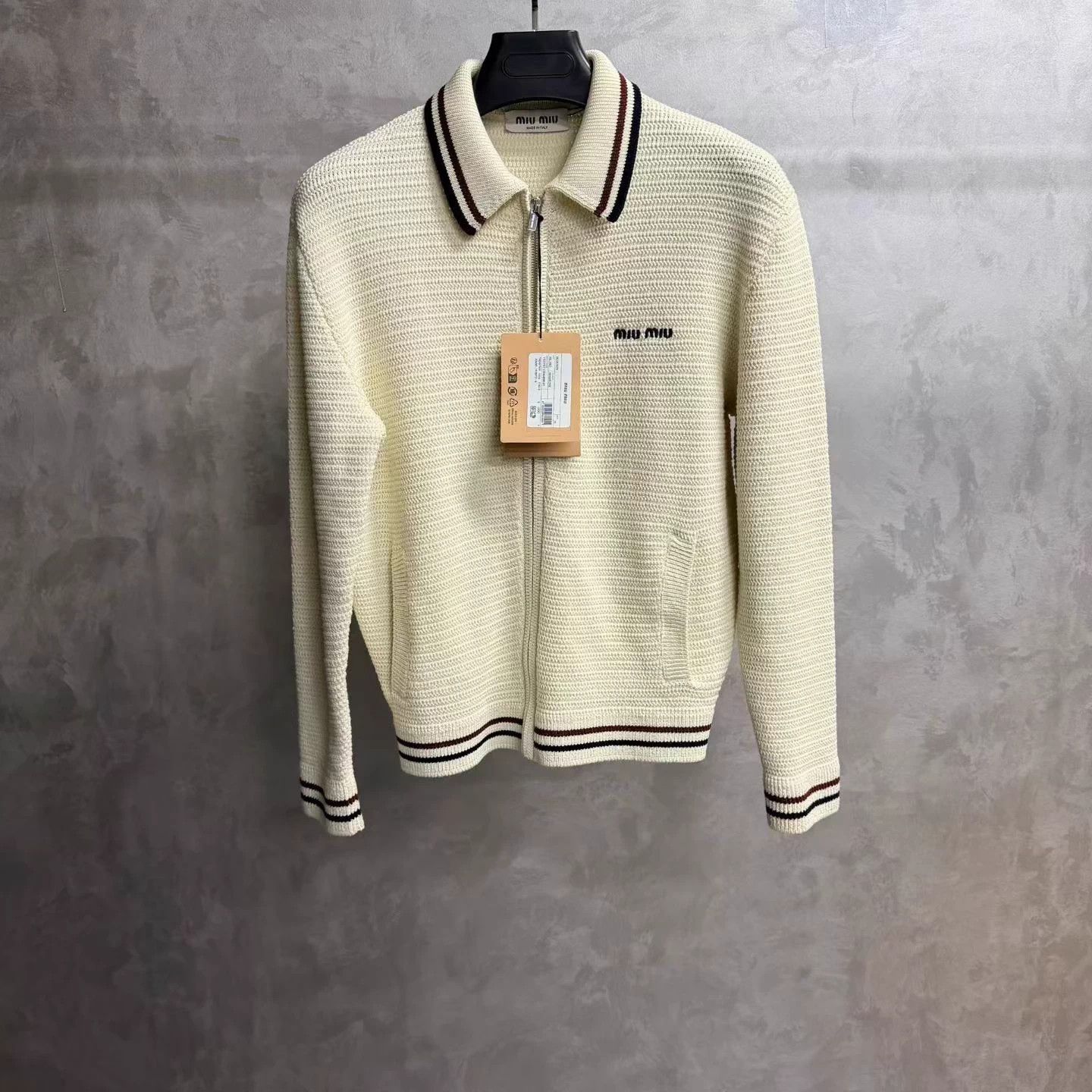 Miu Miu MIU MIU Crochet Embroidered Logo Zip Stripe LS Sweater Size XS / US 0-2 / IT 36-38 - 1 Thumbnail