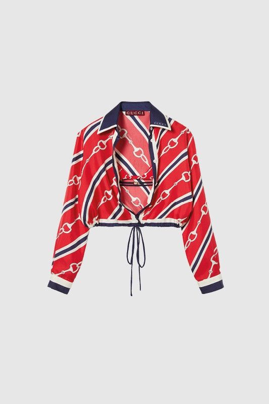 Gucci o1la5ras0526 Horsebit Print Silk Shirt in Multicolor Size XXS / US 00 / IT 34 - 1 Preview