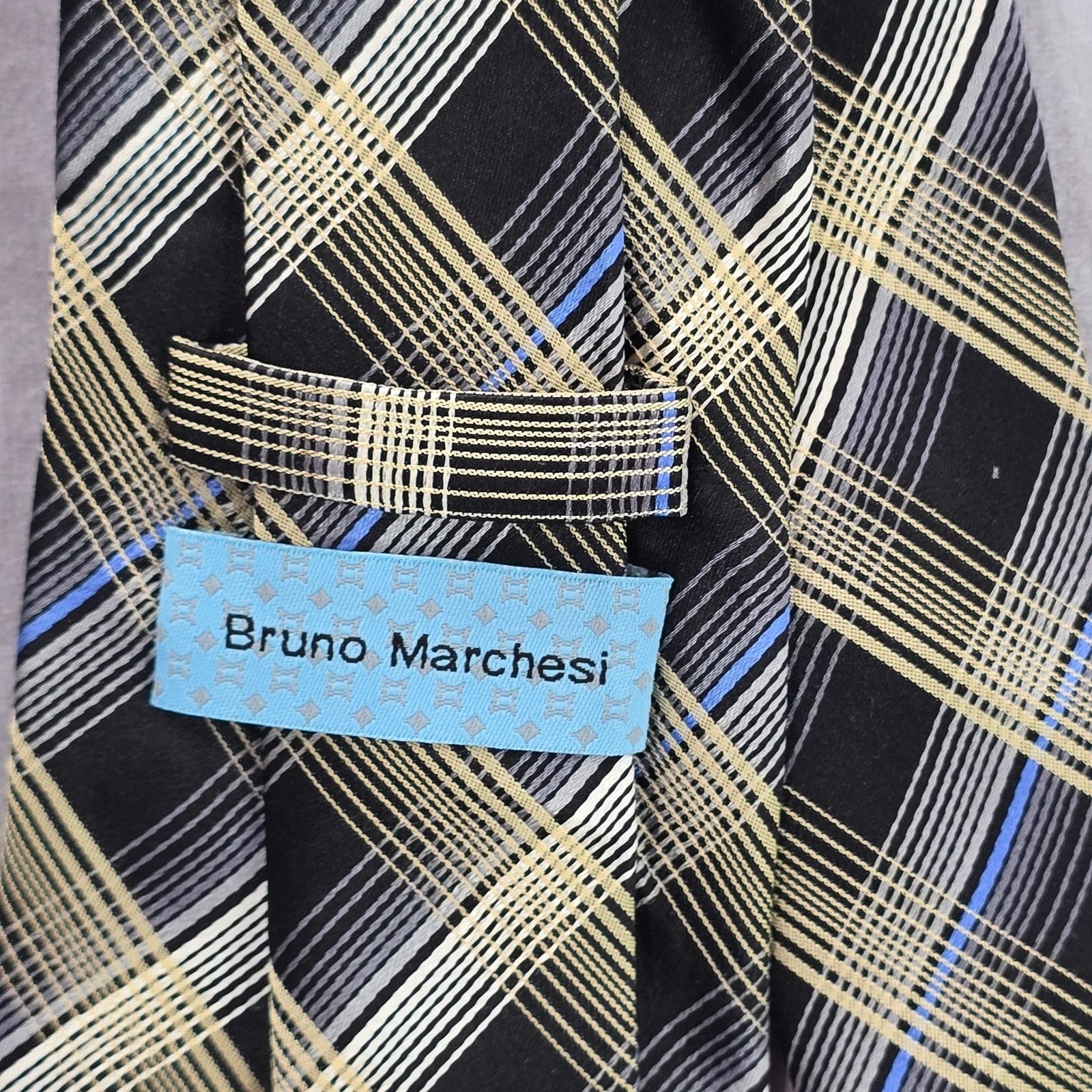 Other Bruno Marchesi Black Blue Gold Plaid Tartan Silk Neck Tie Size 30 - 4 Thumbnail