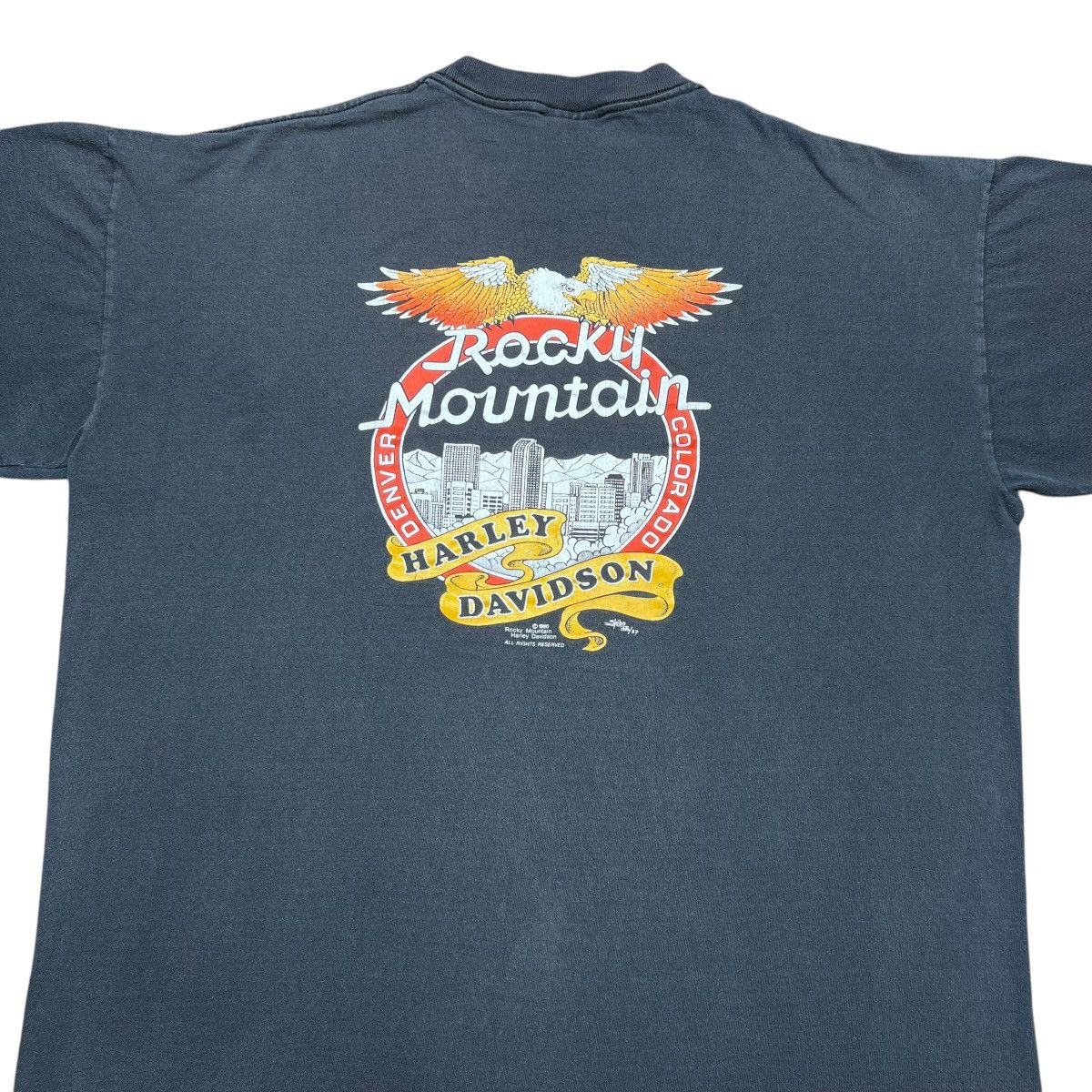Harley Davidson × Vintage Vtg 1990 Harley Davidson Rocky Mountain Denver Pocket Tee Size US XXL / EU 58 / 5 - 10 Thumbnail