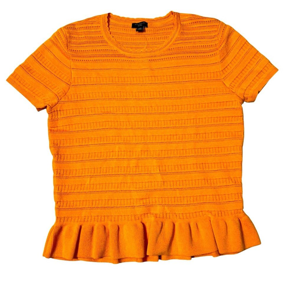Ann Taylor NWT New Ann Taylor Orange Knit Peplum Short Sleeve Top Size Size L / US 10 / IT 46 - 5 Thumbnail